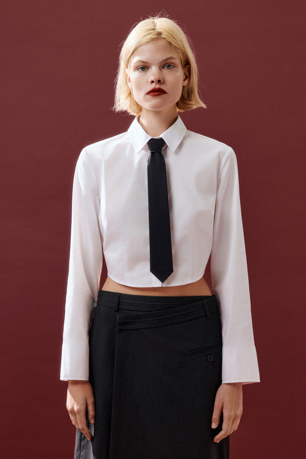 Рубашка укороченная с галстуком - цвет белый - 2