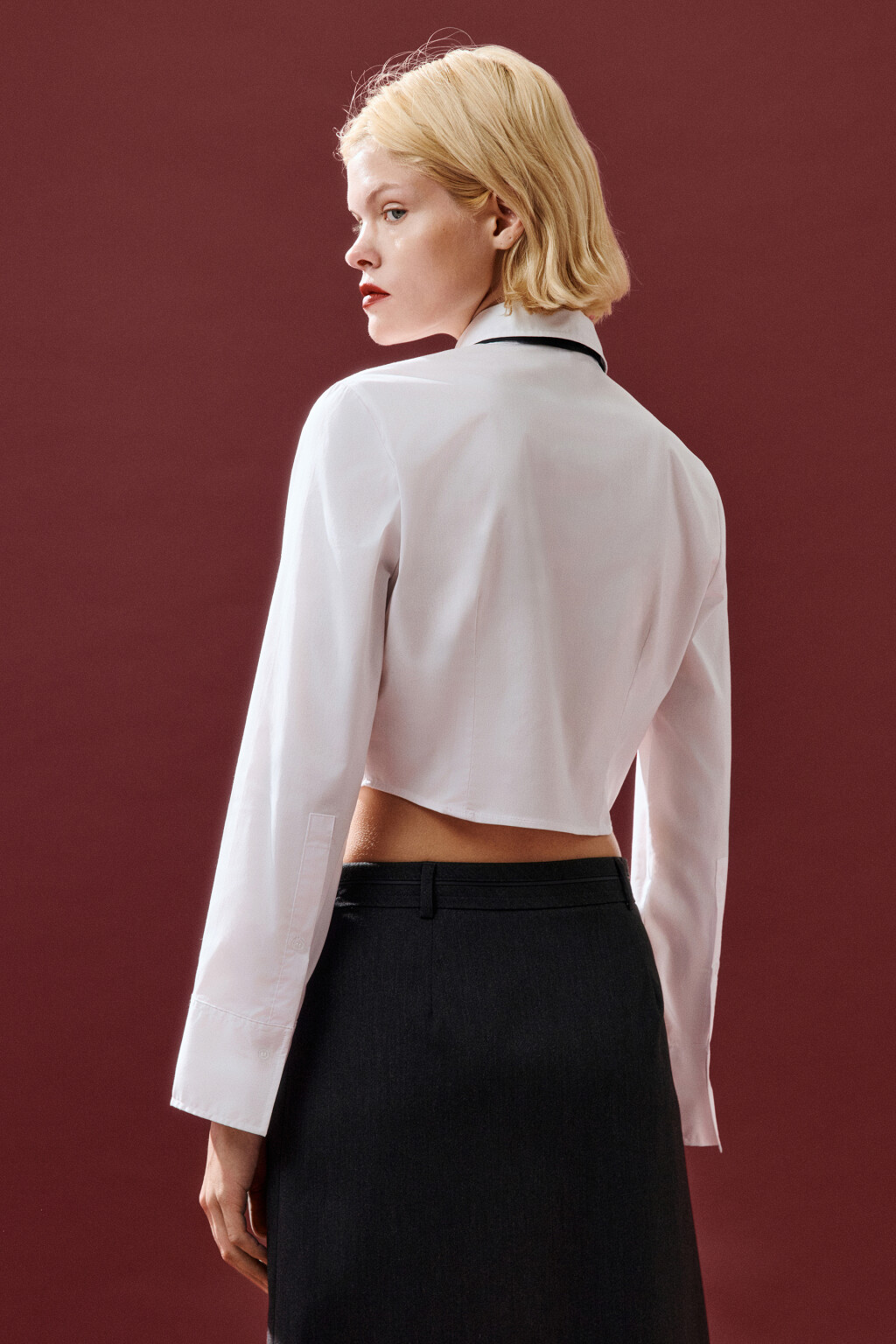 Рубашка укороченная с галстуком - цвет белый - 3