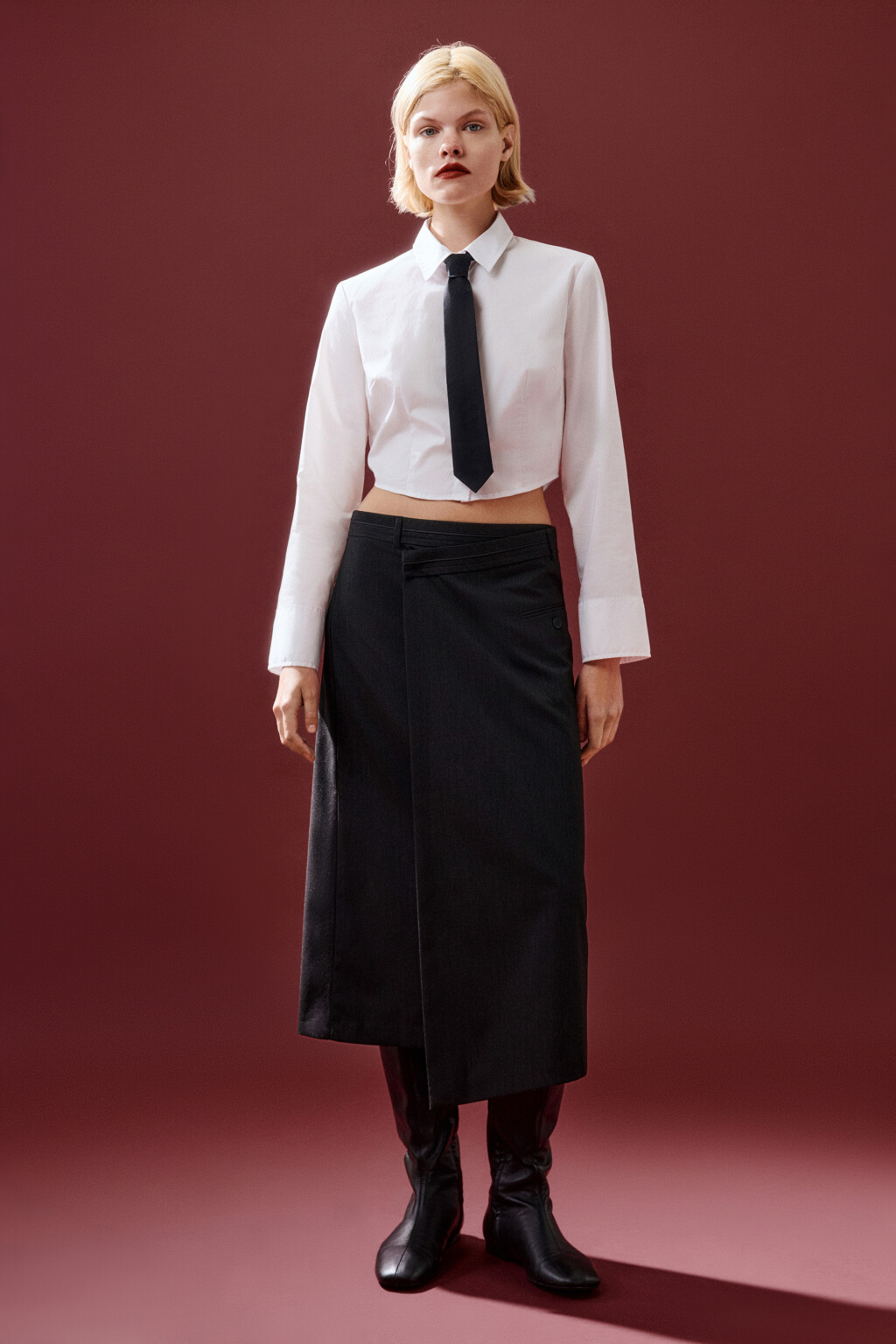 Рубашка укороченная с галстуком - цвет белый - 4