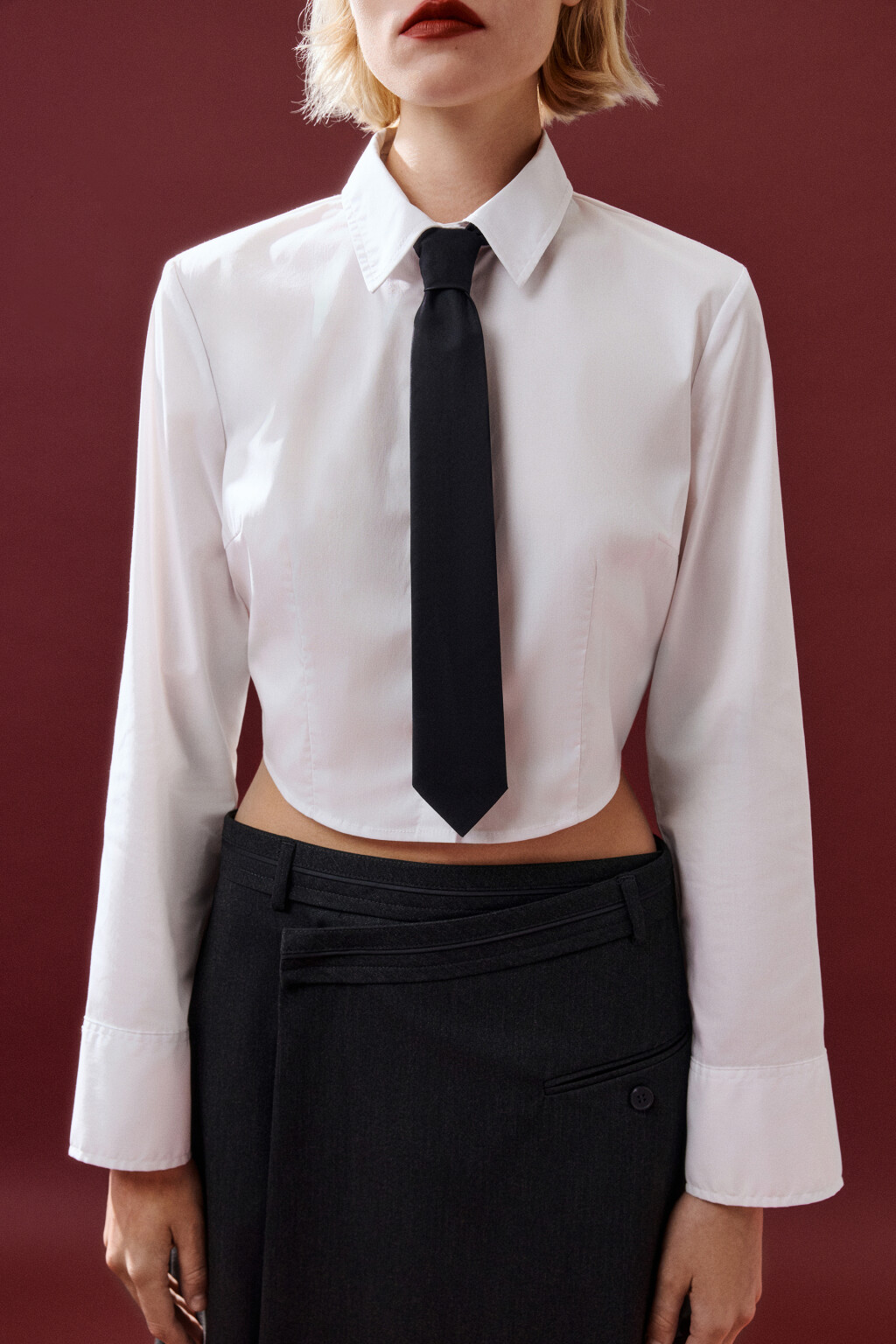 Рубашка укороченная с галстуком - цвет белый - 5