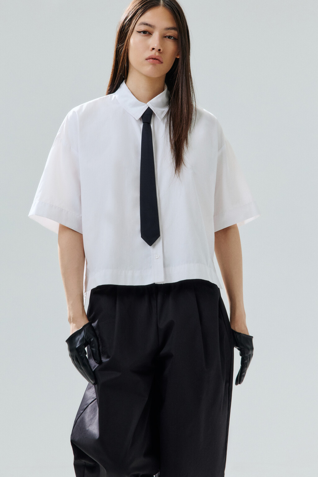 Рубашка oversize с галстуком - цвет белый - 1