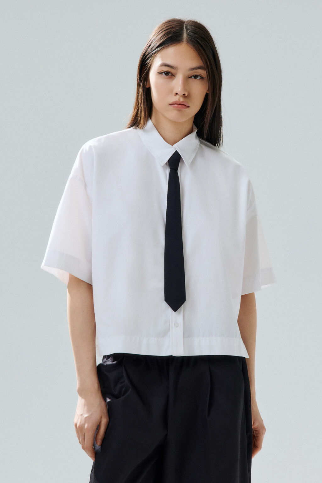 Рубашка oversize с галстуком - цвет белый - 2