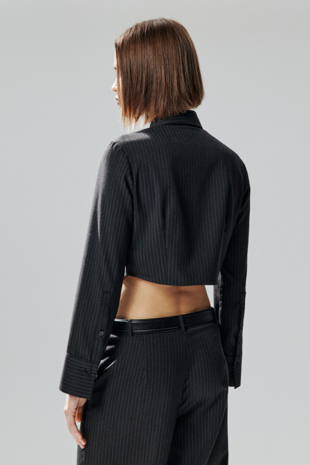 Рубашка укороченная с галстуком - цвет серый - 4