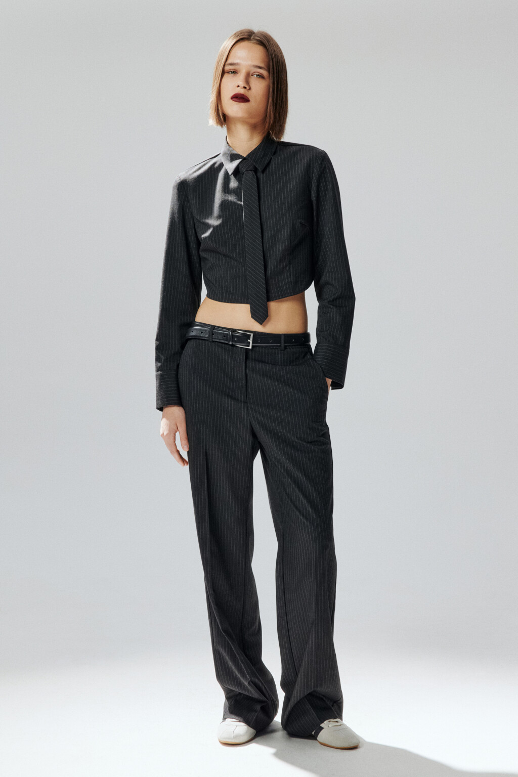 Рубашка укороченная с галстуком - цвет серый - 5