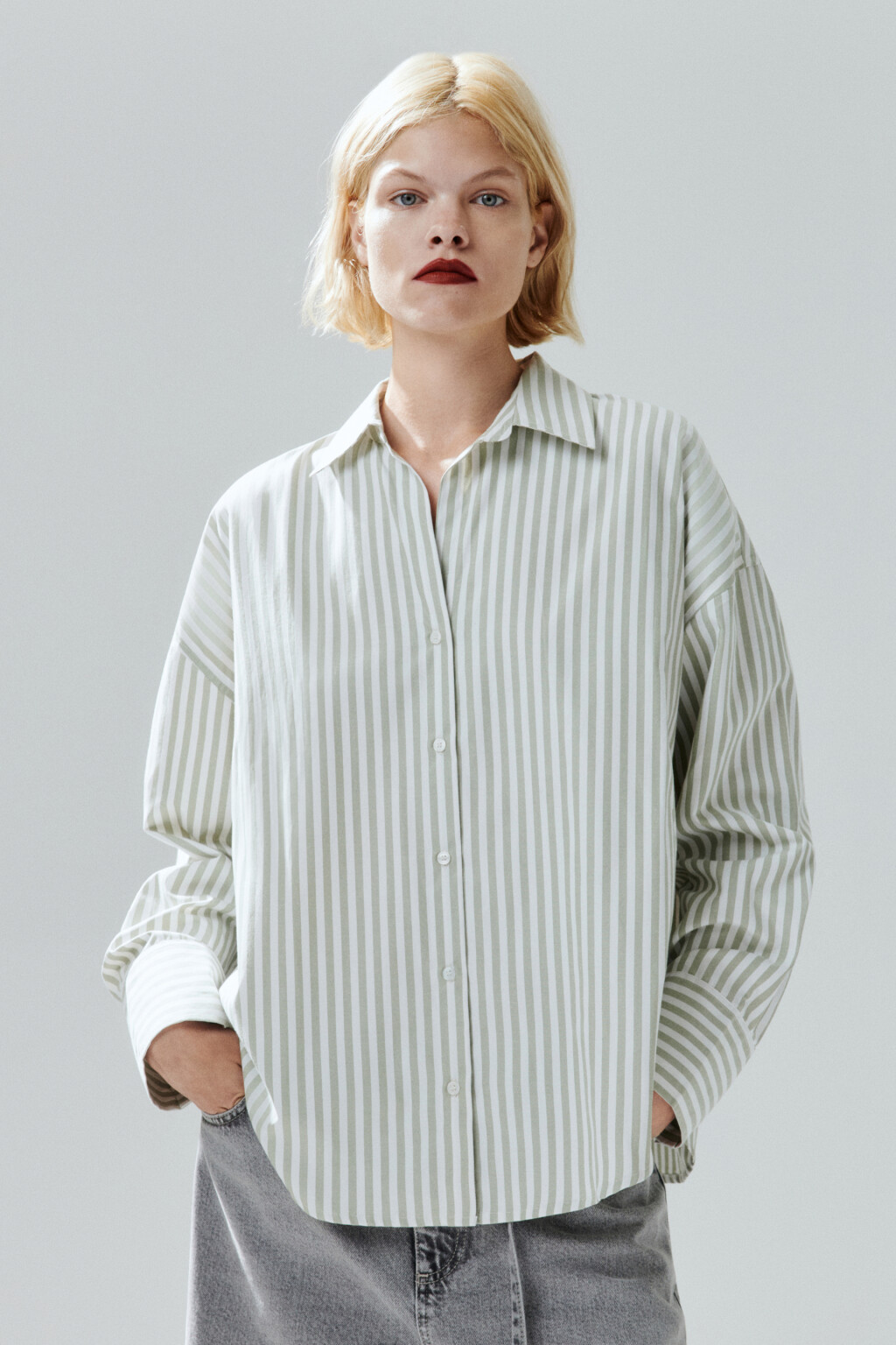 Блузка-рубашка в полоску - цвет зеленый - 2