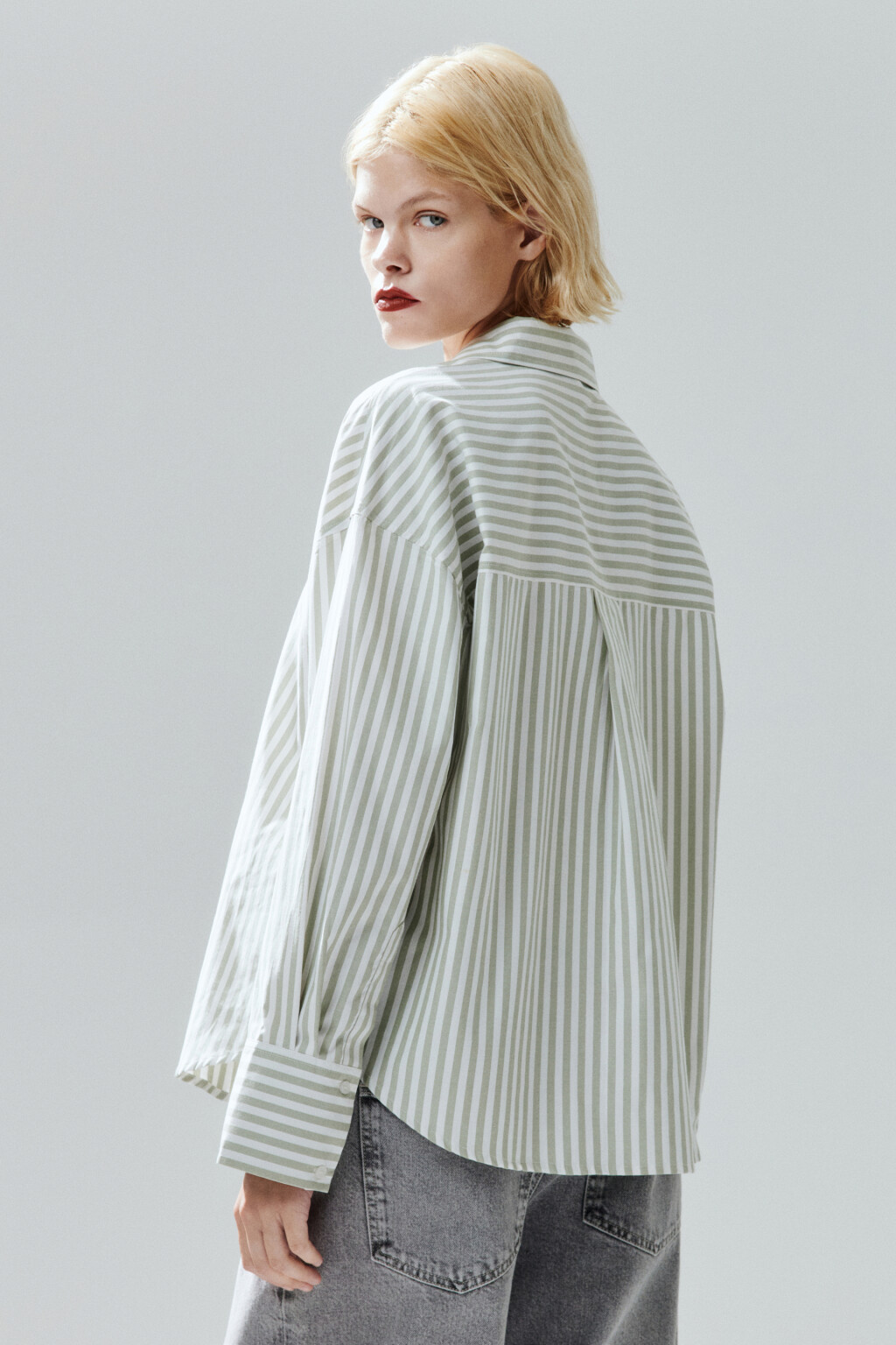 Блузка-рубашка в полоску - цвет зеленый - 3