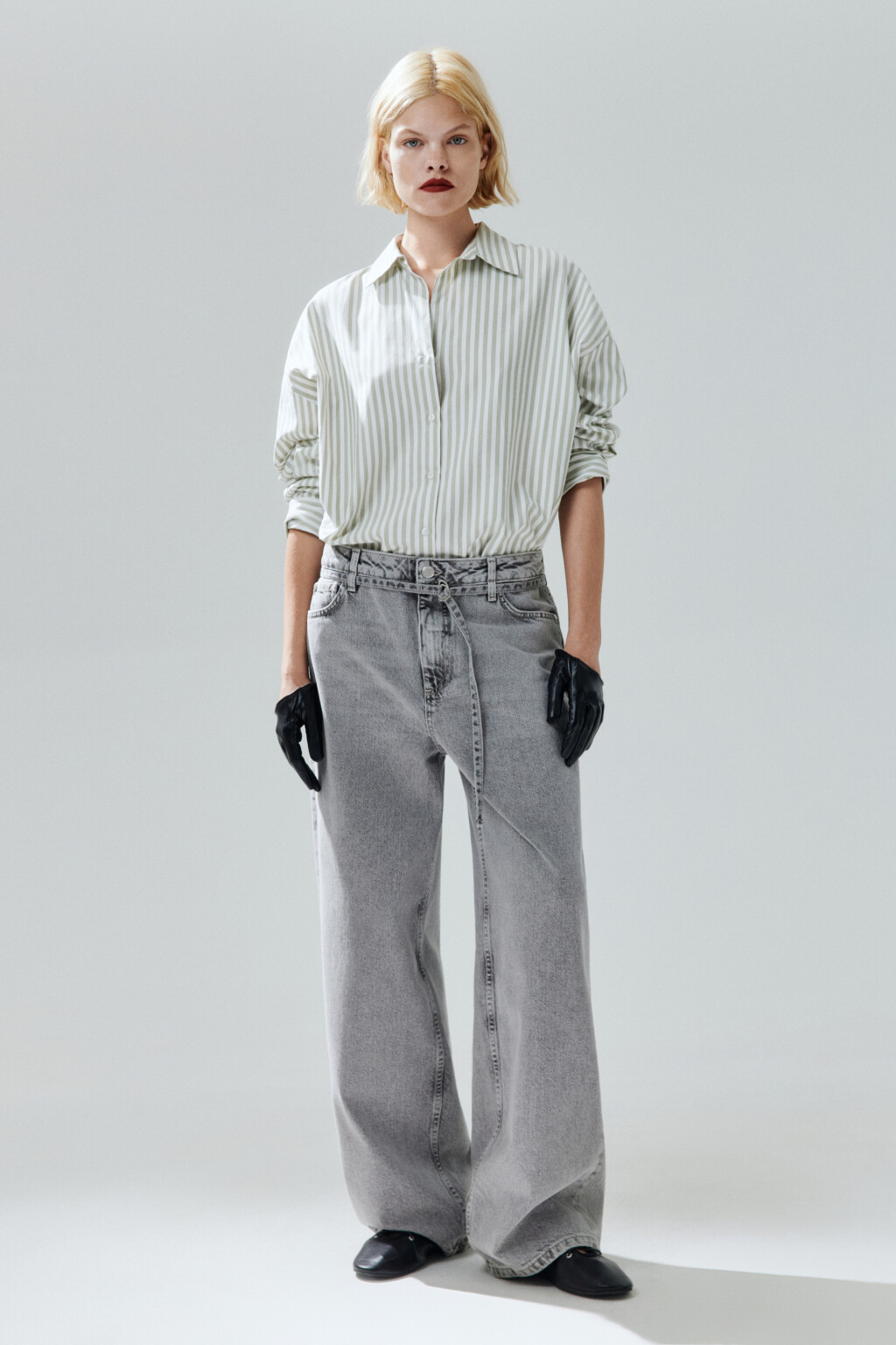 Блузка-рубашка в полоску - цвет зеленый - 4