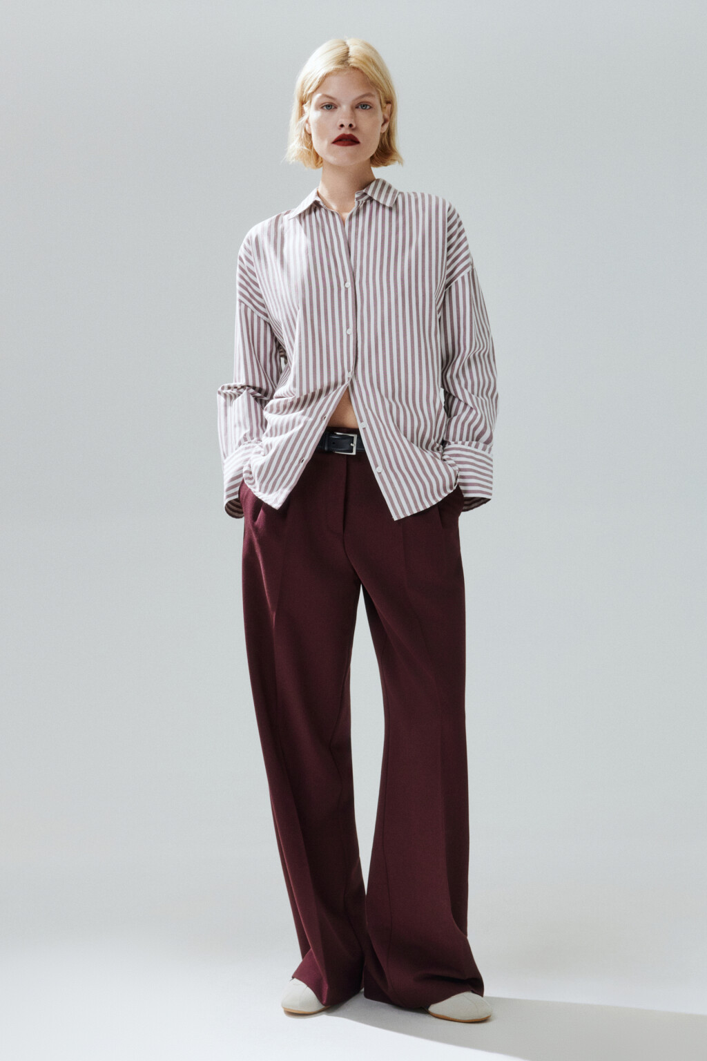 Блузка-рубашка в полоску - цвет бордовый - 5