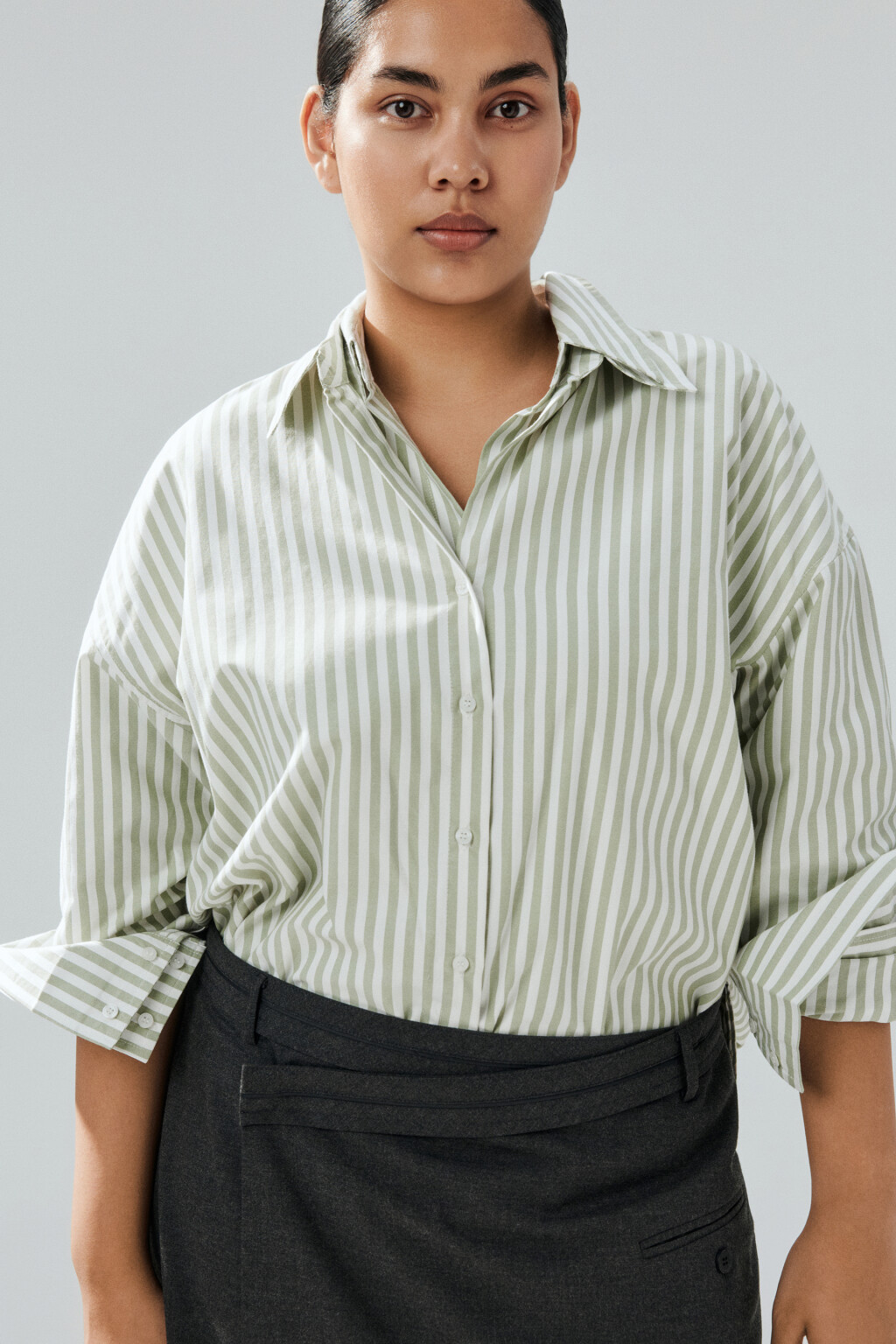 Блузка-рубашка в полоску - цвет зеленый - 1