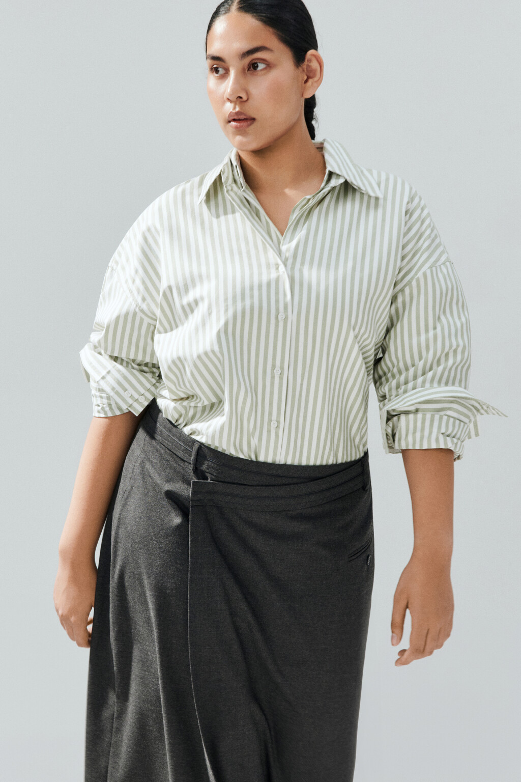 Блузка-рубашка в полоску - цвет зеленый - 2