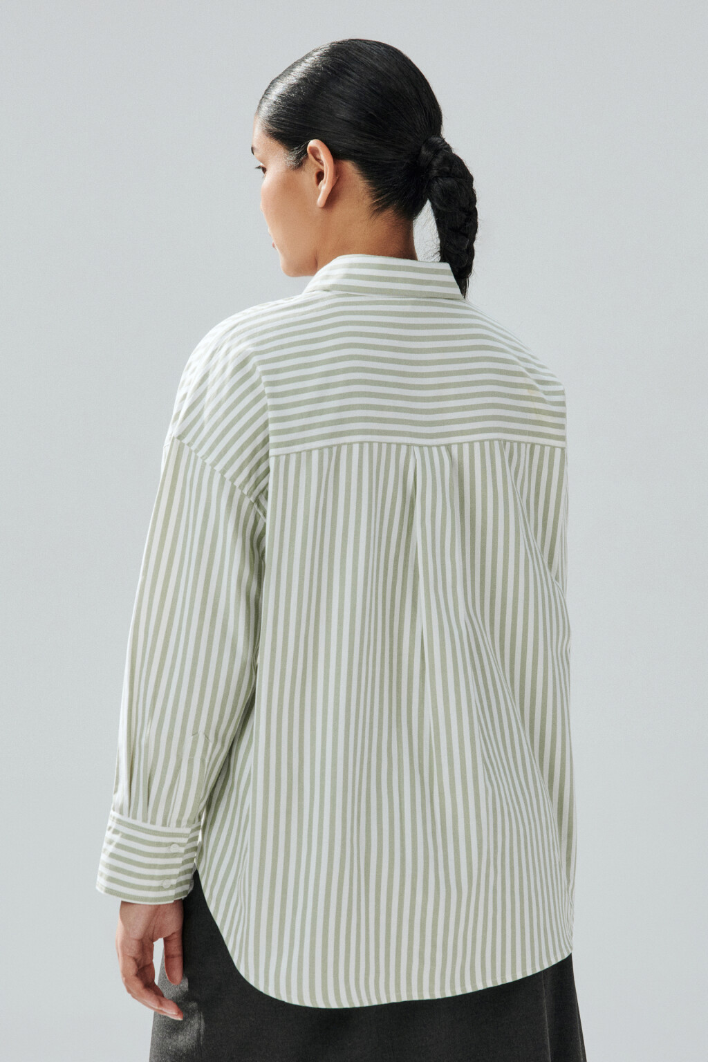 Блузка-рубашка в полоску - цвет зеленый - 3