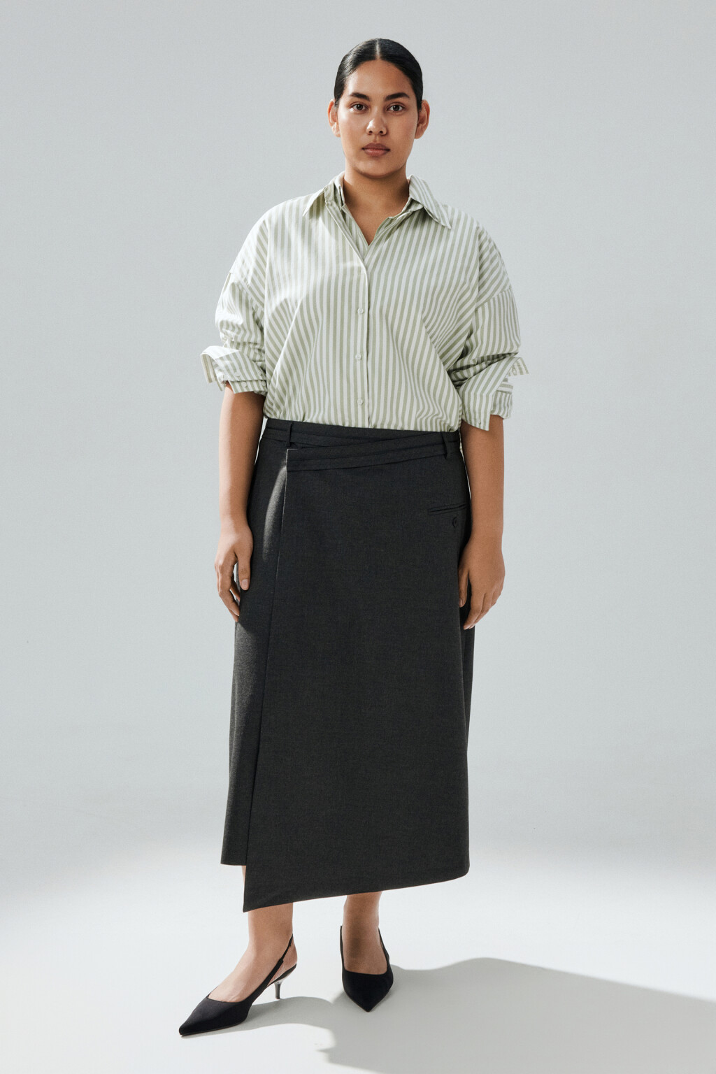 Блузка-рубашка в полоску - цвет зеленый - 4