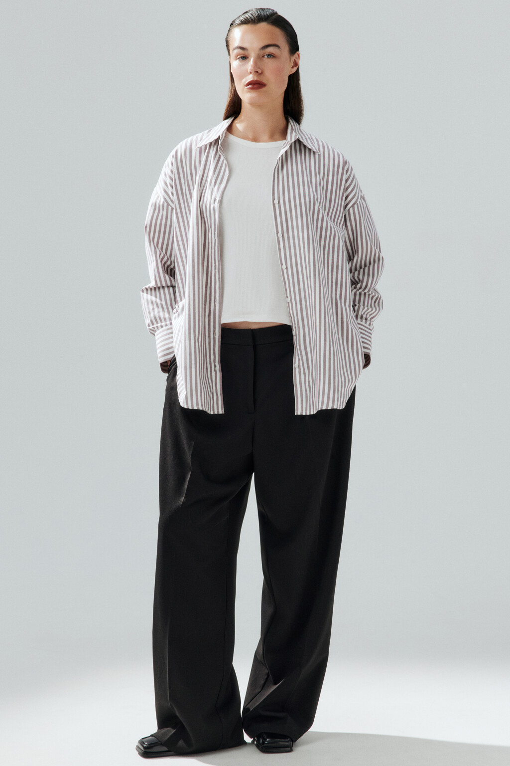 Блузка-рубашка в полоску - цвет бордовый - 1