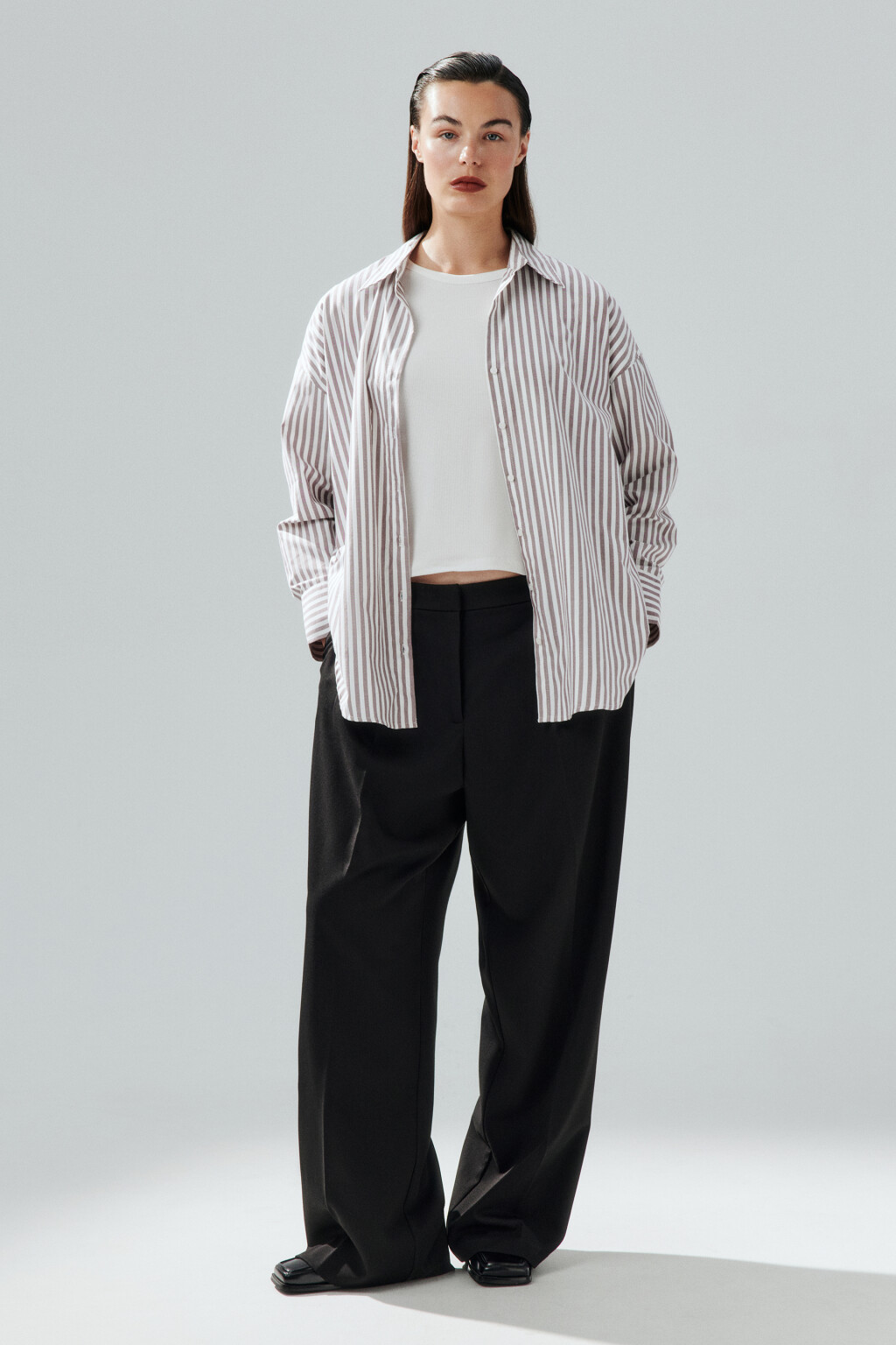 Блузка-рубашка в полоску - цвет бордовый - 5