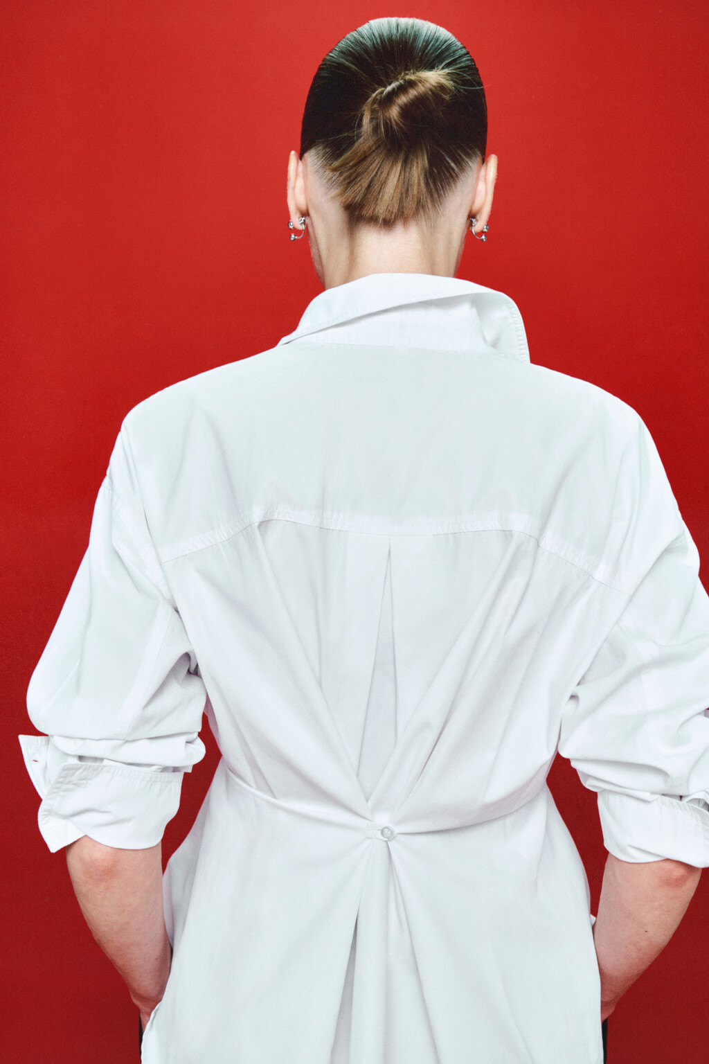 Рубашка oversize с драпировками - цвет белый - 1