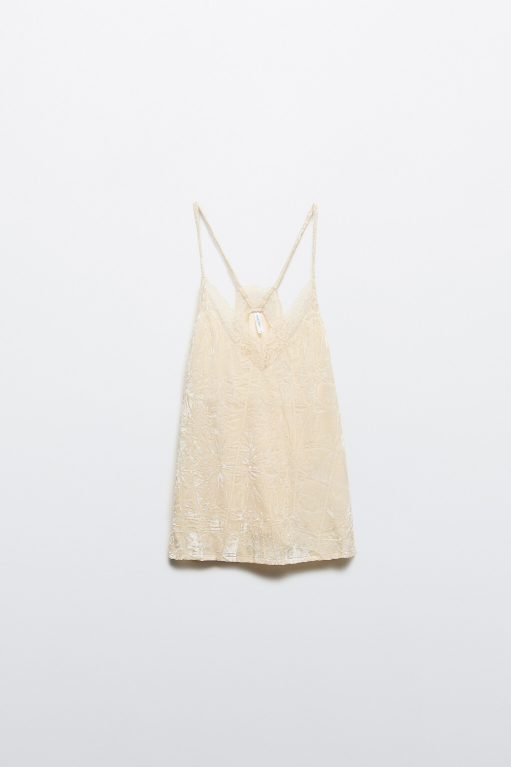 Топ на бретельках из бархата с кружевом - цвет молочный - 7