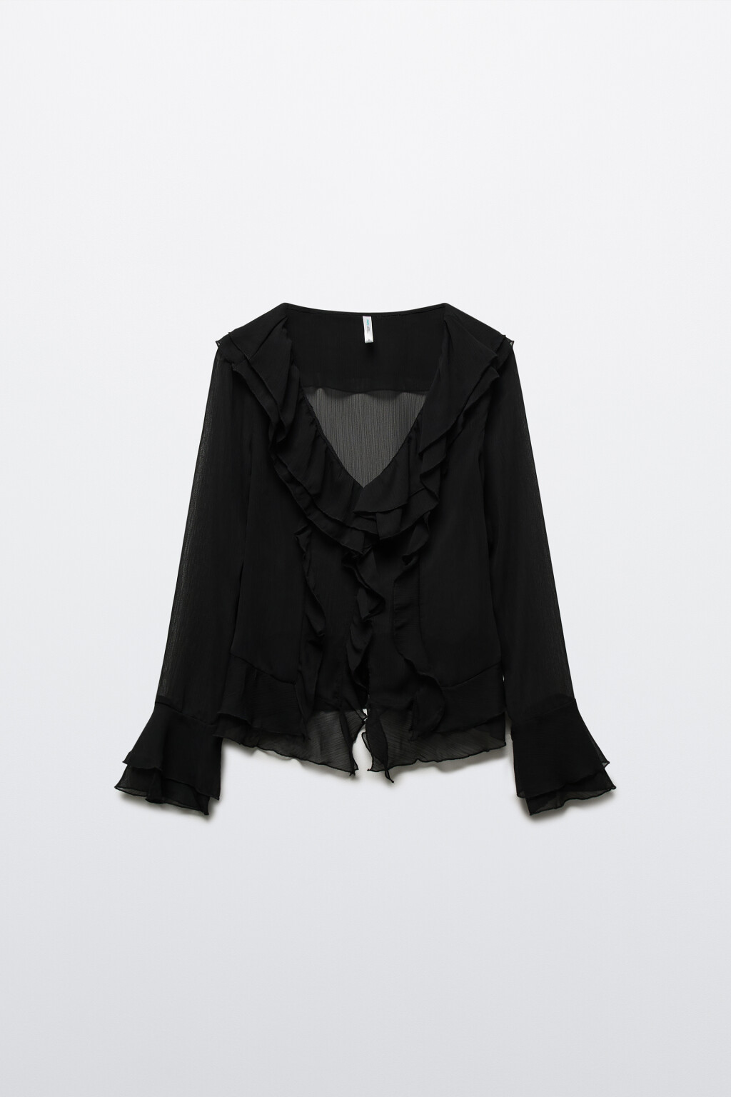 Блузка шифоновая с воланами - цвет черный - 8