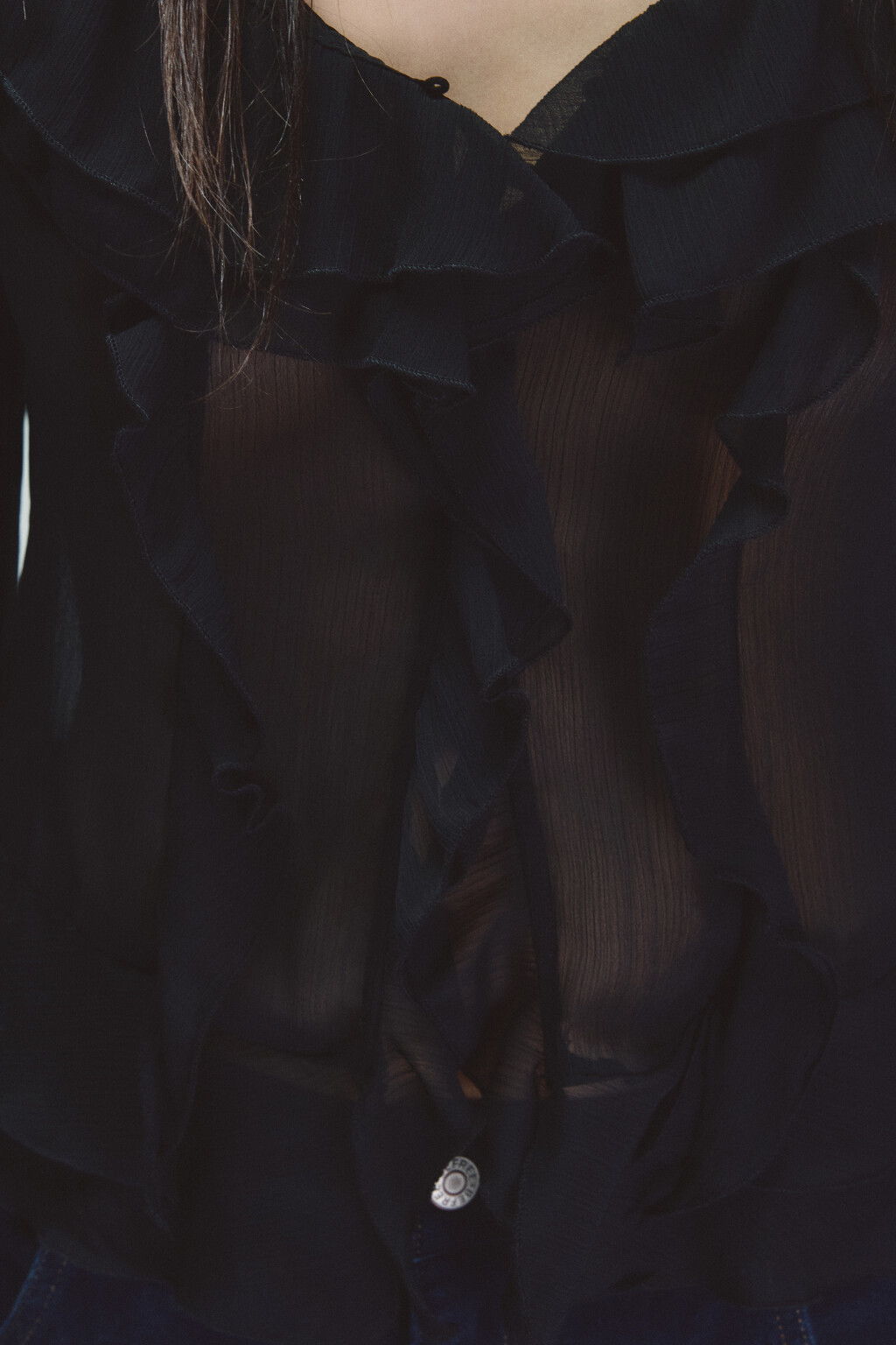 Блузка шифоновая с воланами - цвет черный - 7