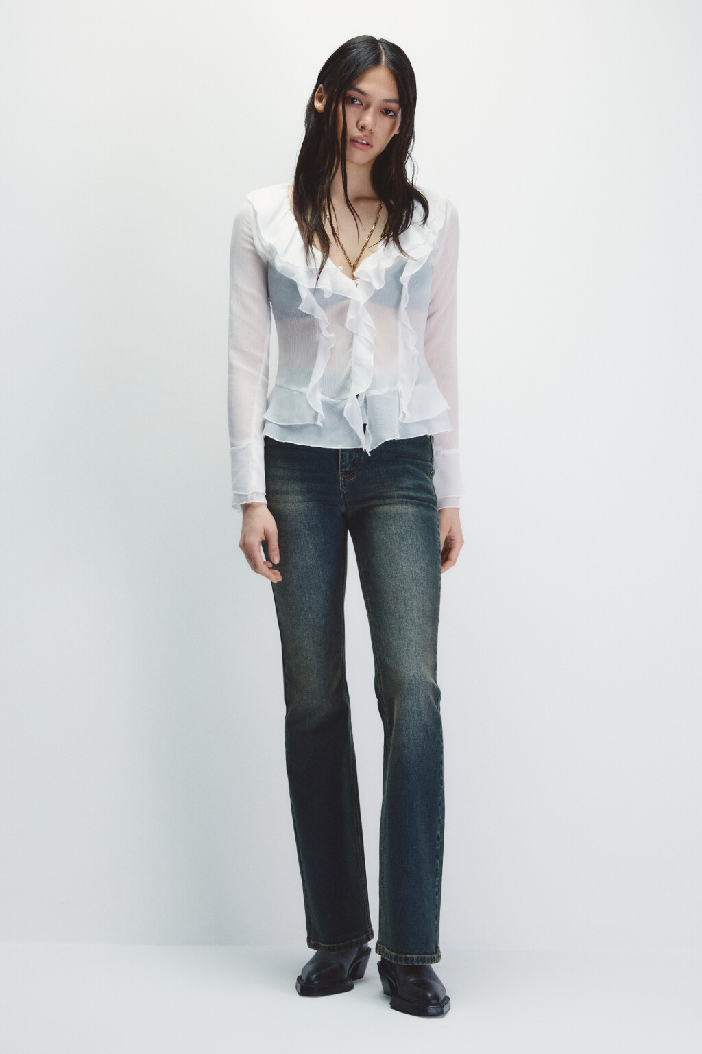 Блузка шифоновая с воланами - цвет молочный - 4