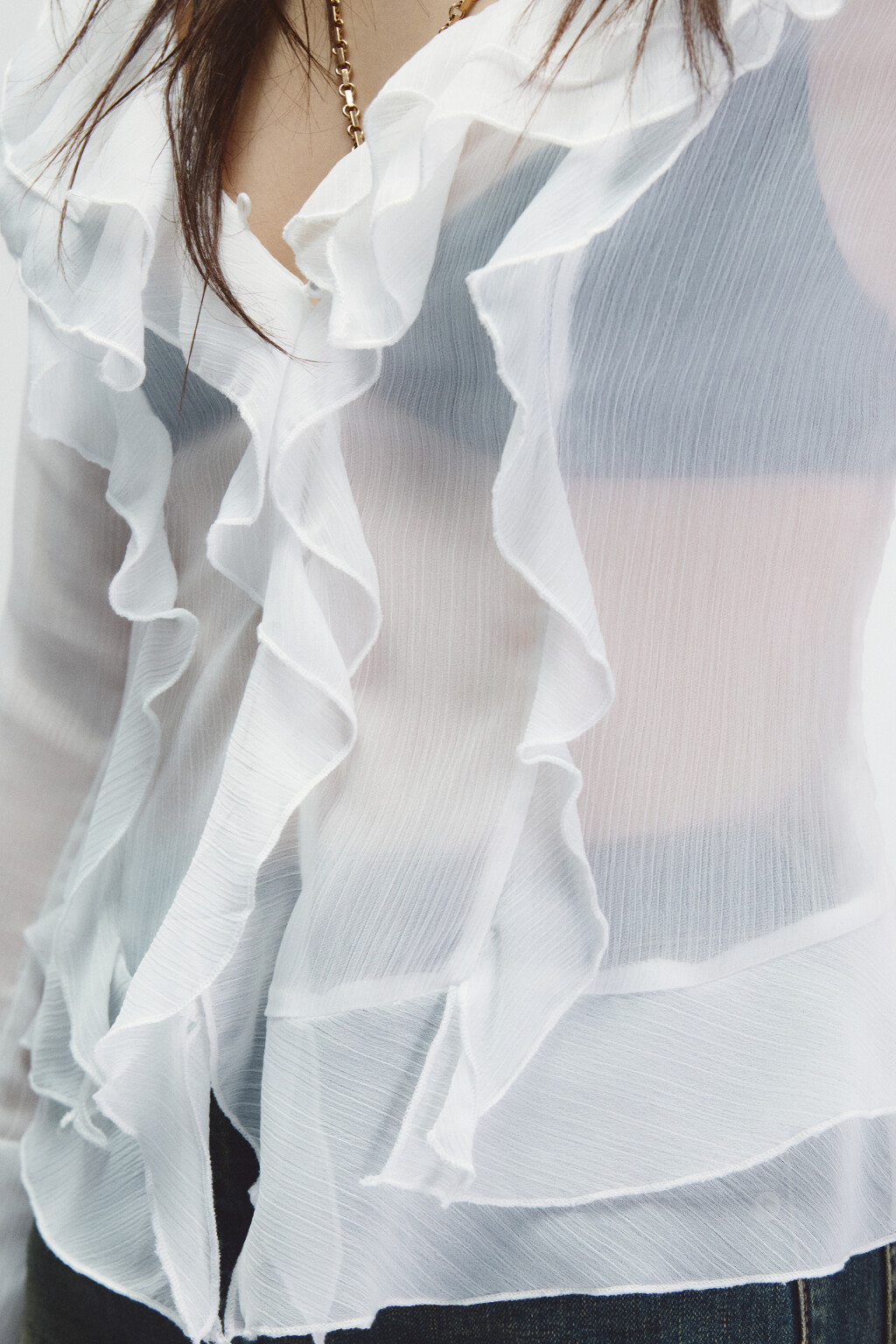 Блузка шифоновая с воланами - цвет молочный - 5