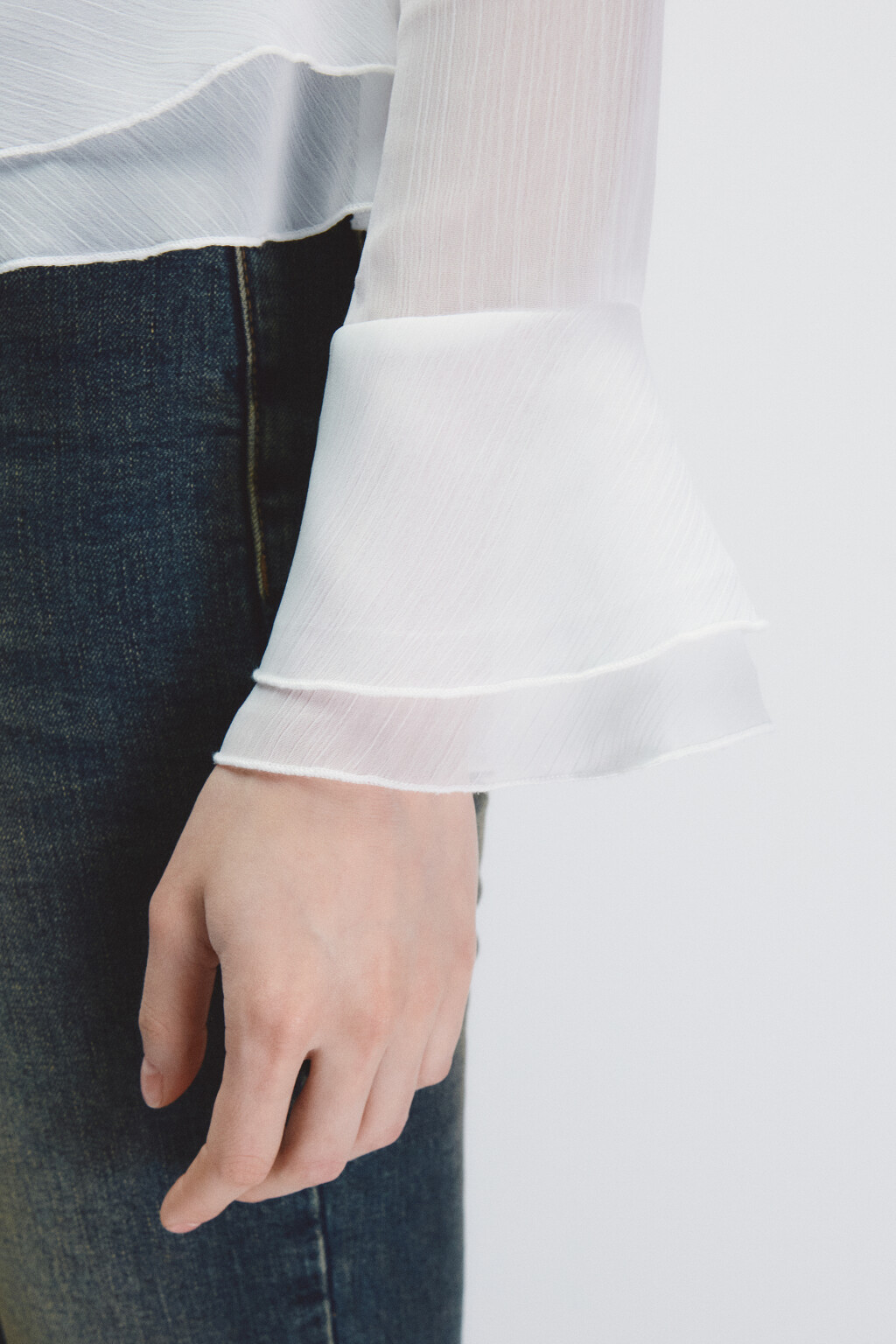 Блузка шифоновая с воланами - цвет молочный - 6