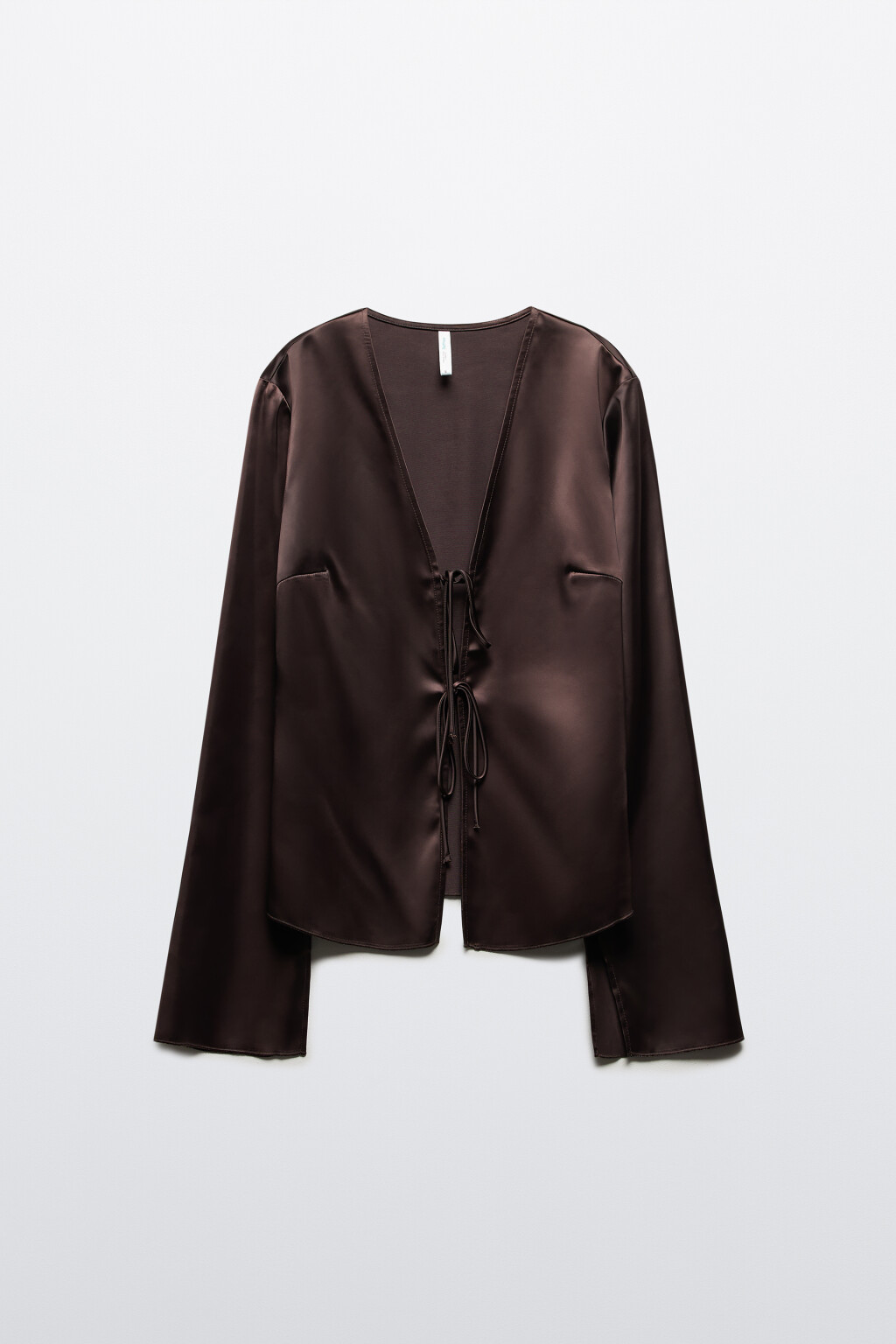 Блузка атласная на завязках - цвет коричневый - 8