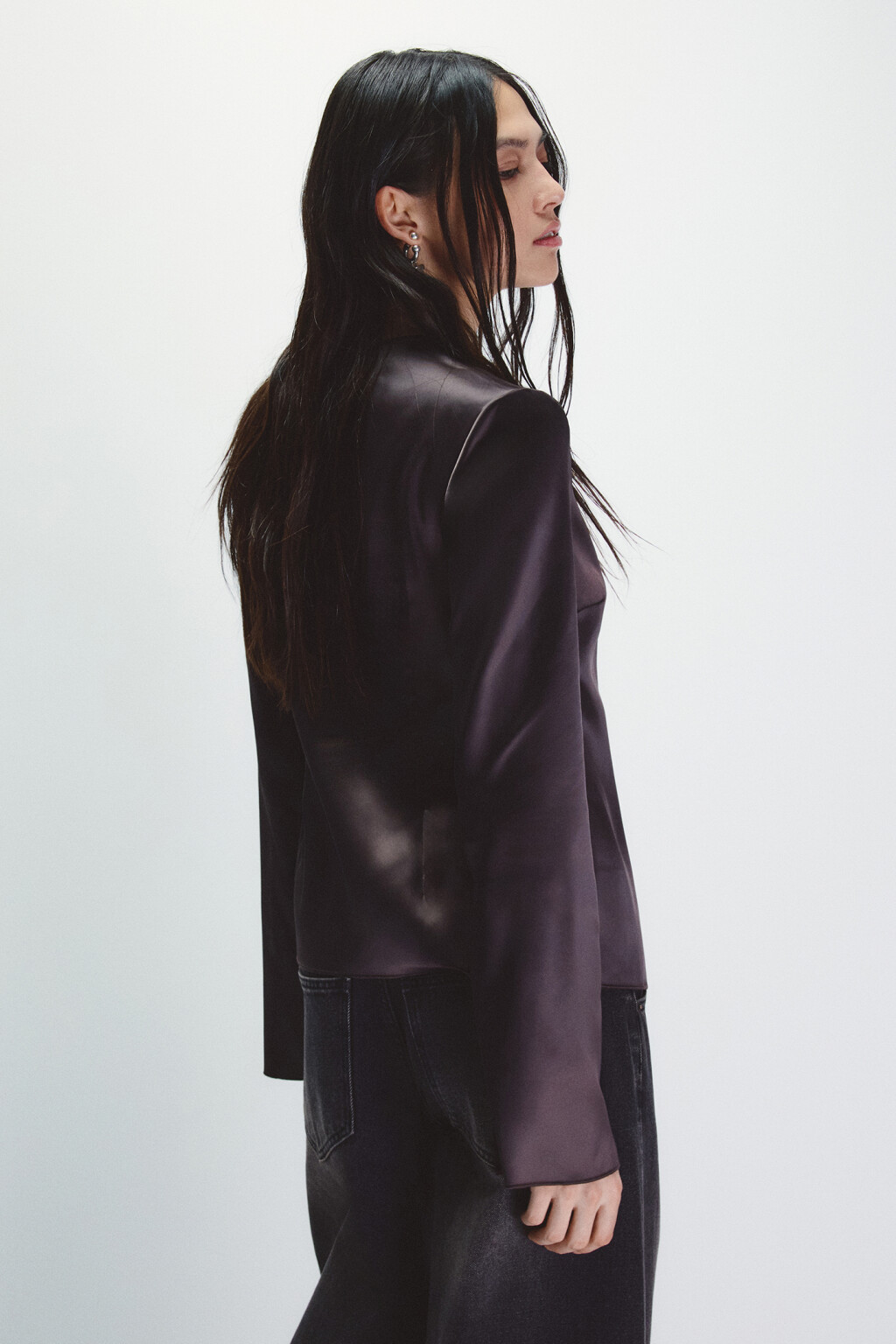 Блузка атласная на завязках - цвет коричневый - 4