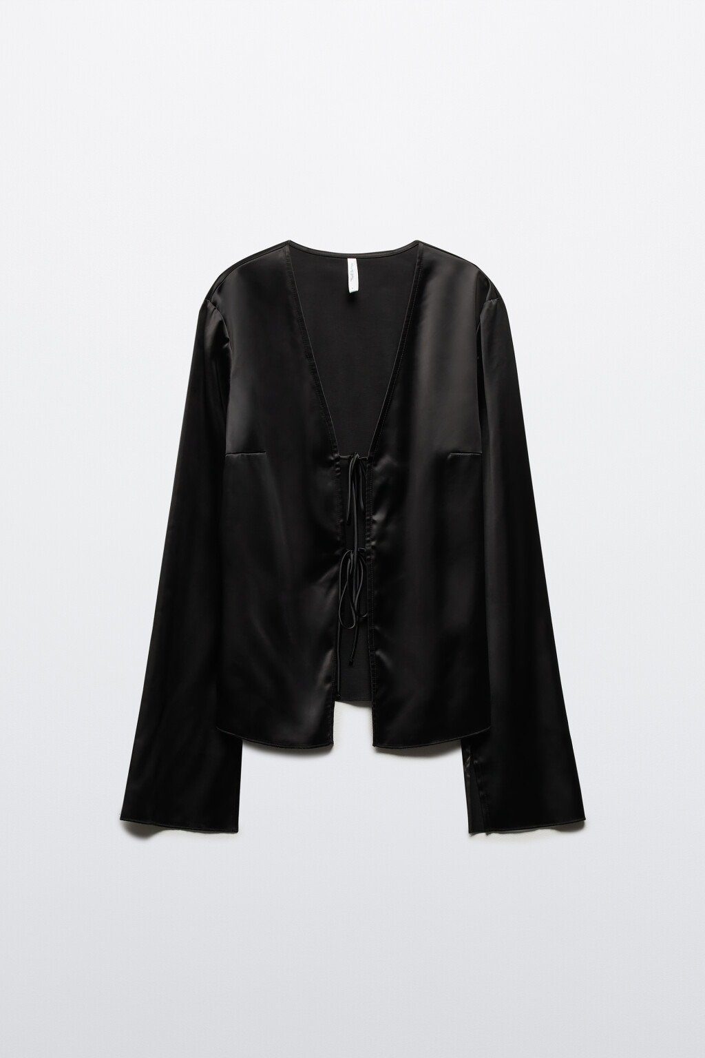 Блузка атласная на завязках - цвет черный - 7