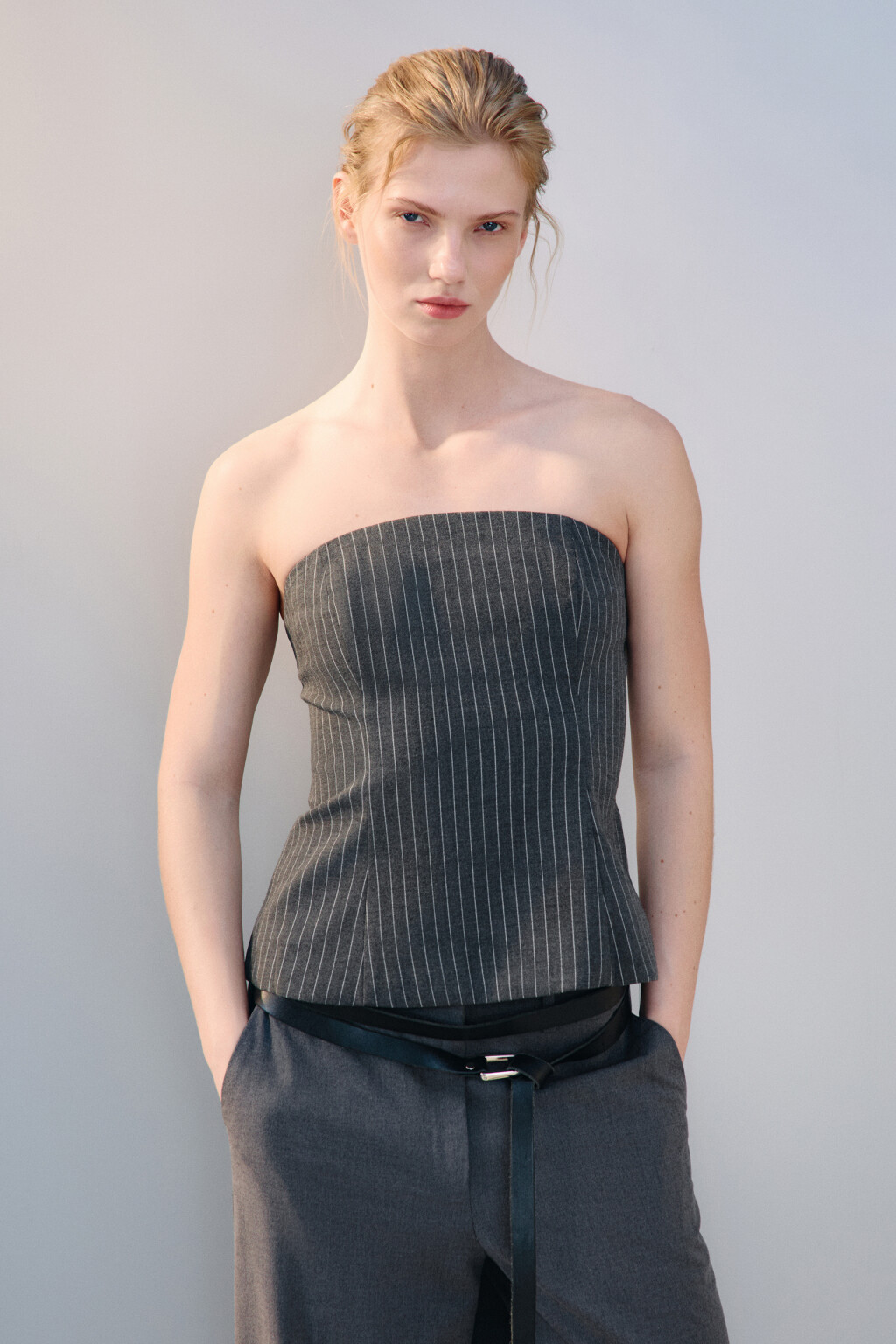 Топ-корсет костюмный в полоску - цвет черный - 3