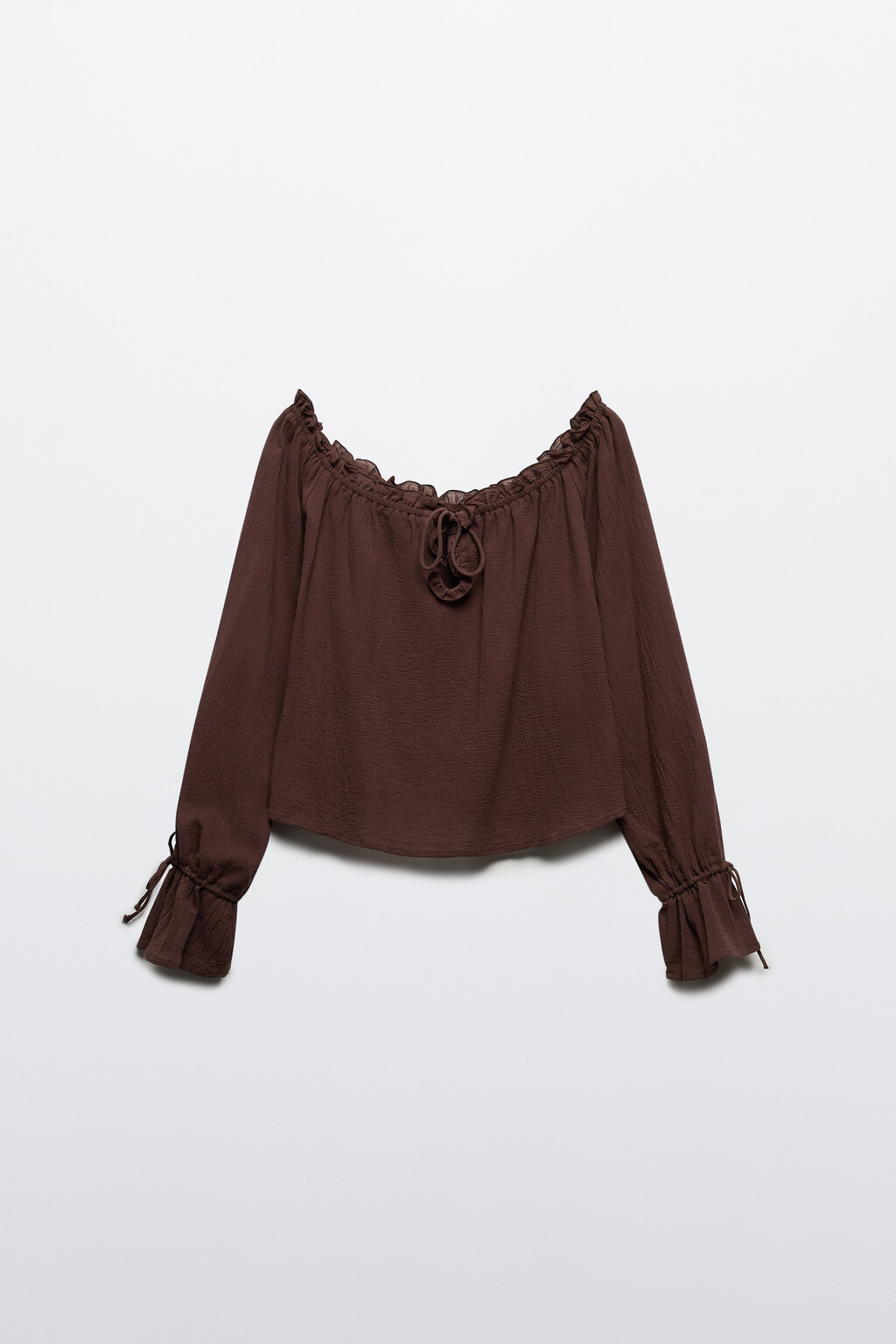 Блузка с открытыми плечами и завязками - цвет коричневый - 7