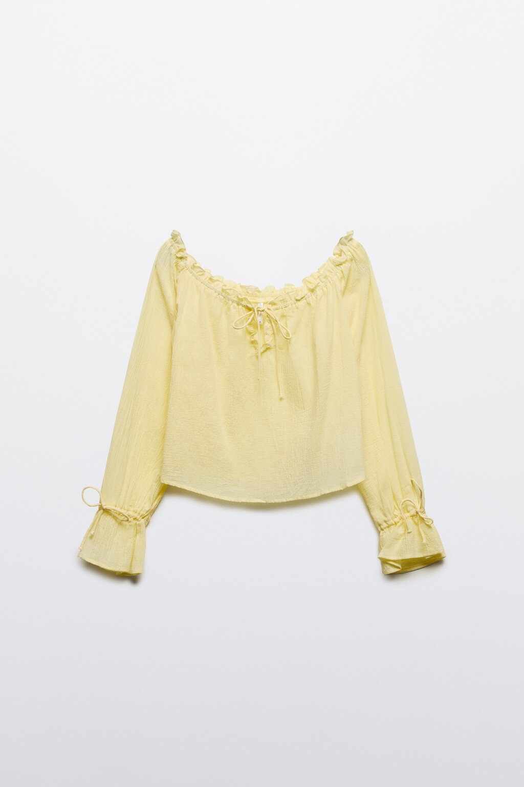 Блузка с открытыми плечами и завязками - цвет ванильный - 7
