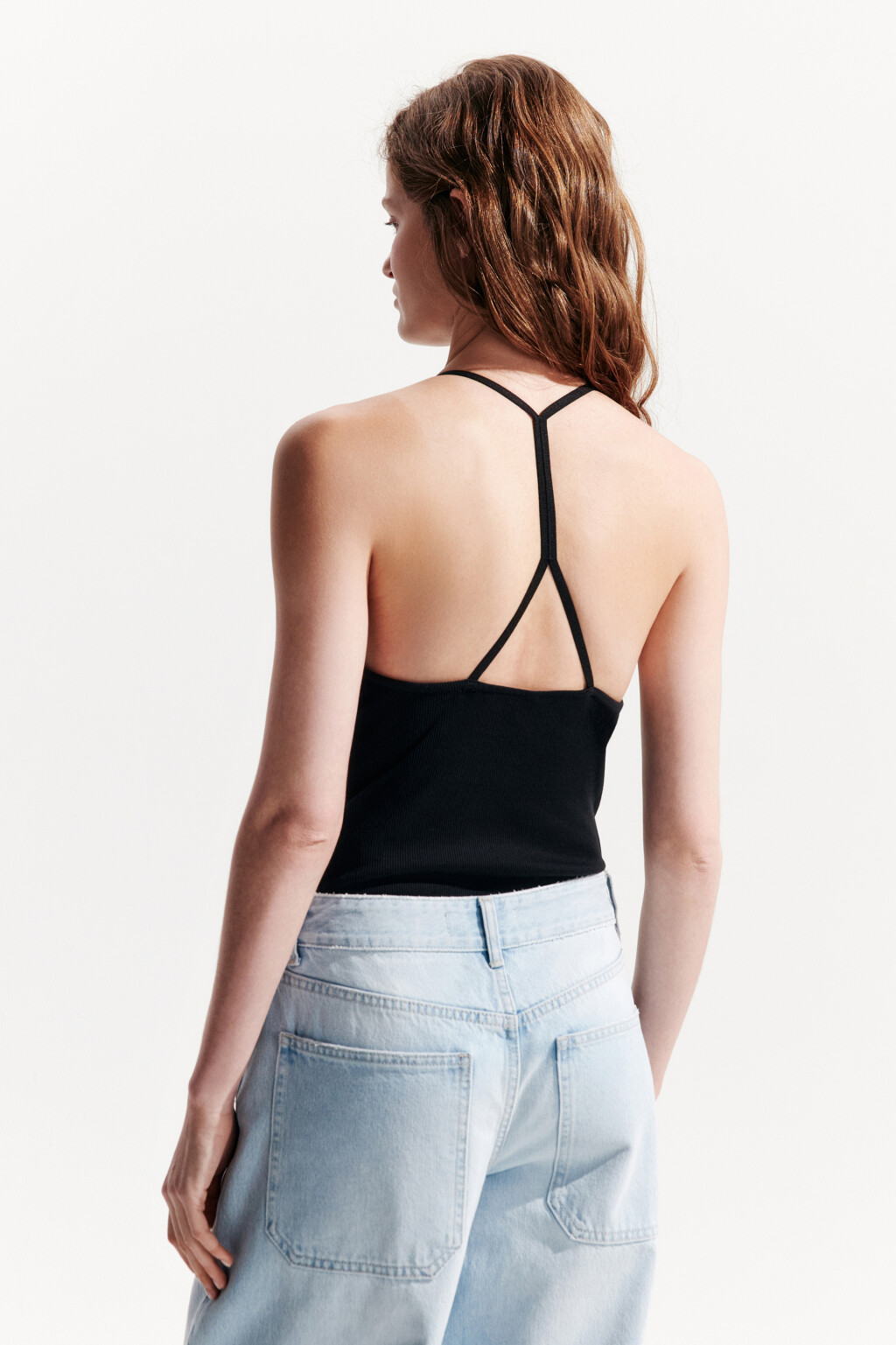 Блузка-боди на тонких бретельках - цвет черный - 3