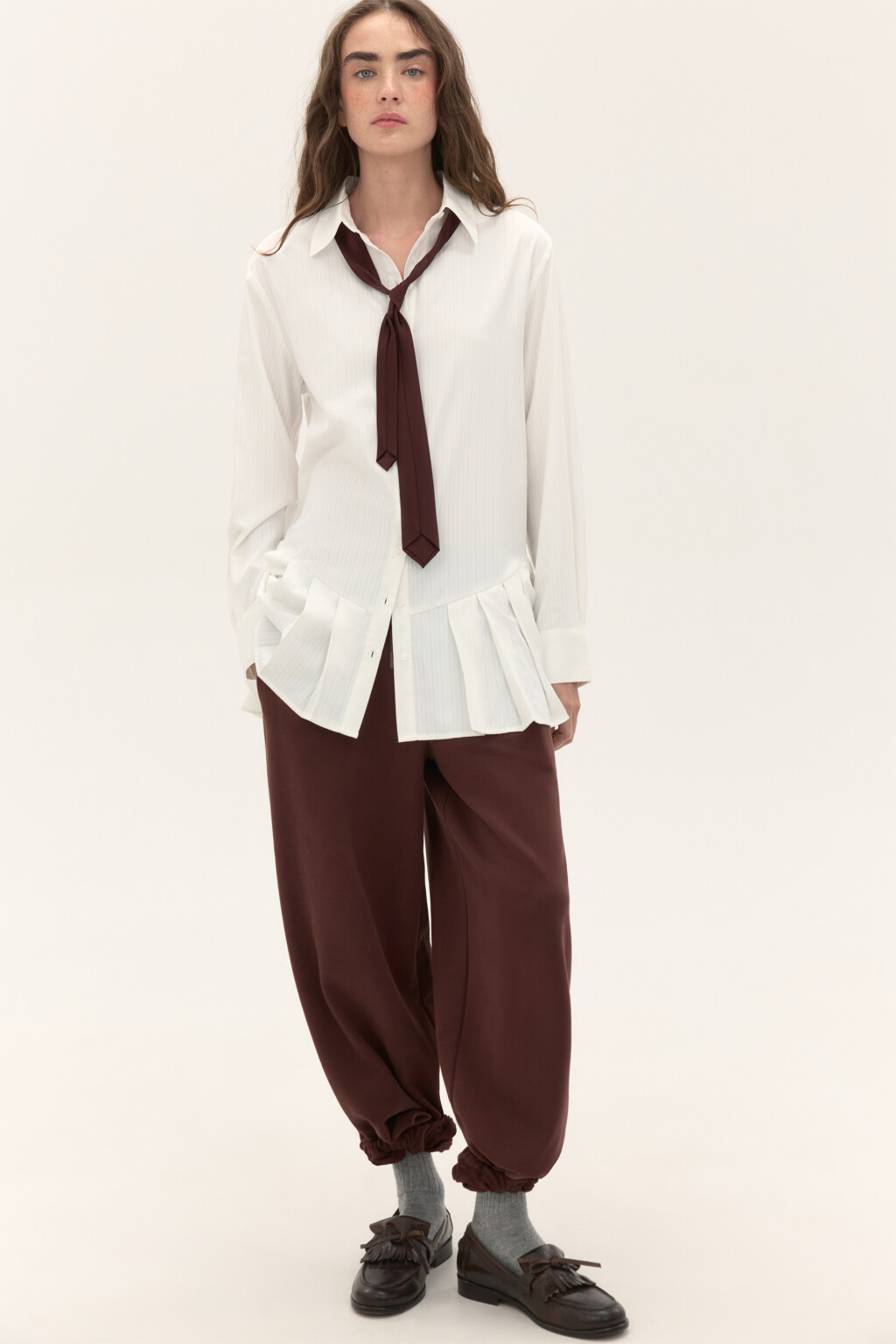 Блузка с плиссированной баской - цвет белый - 1