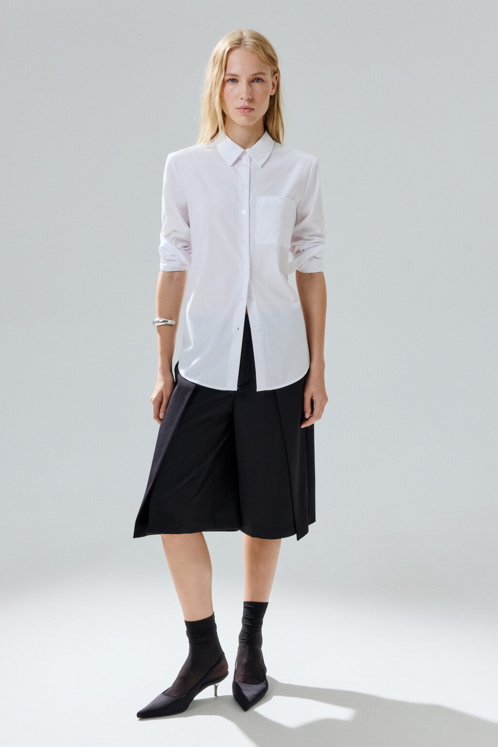 Блузка-рубашка свободная с карманом - цвет белый - 5