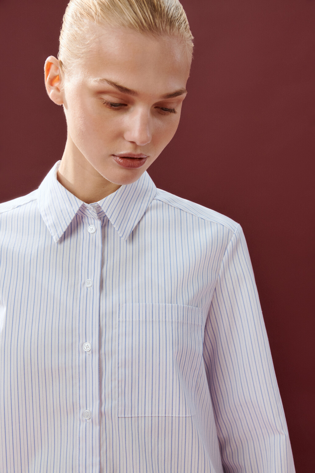 Блузка-рубашка свободная с карманом - цвет белый - 6