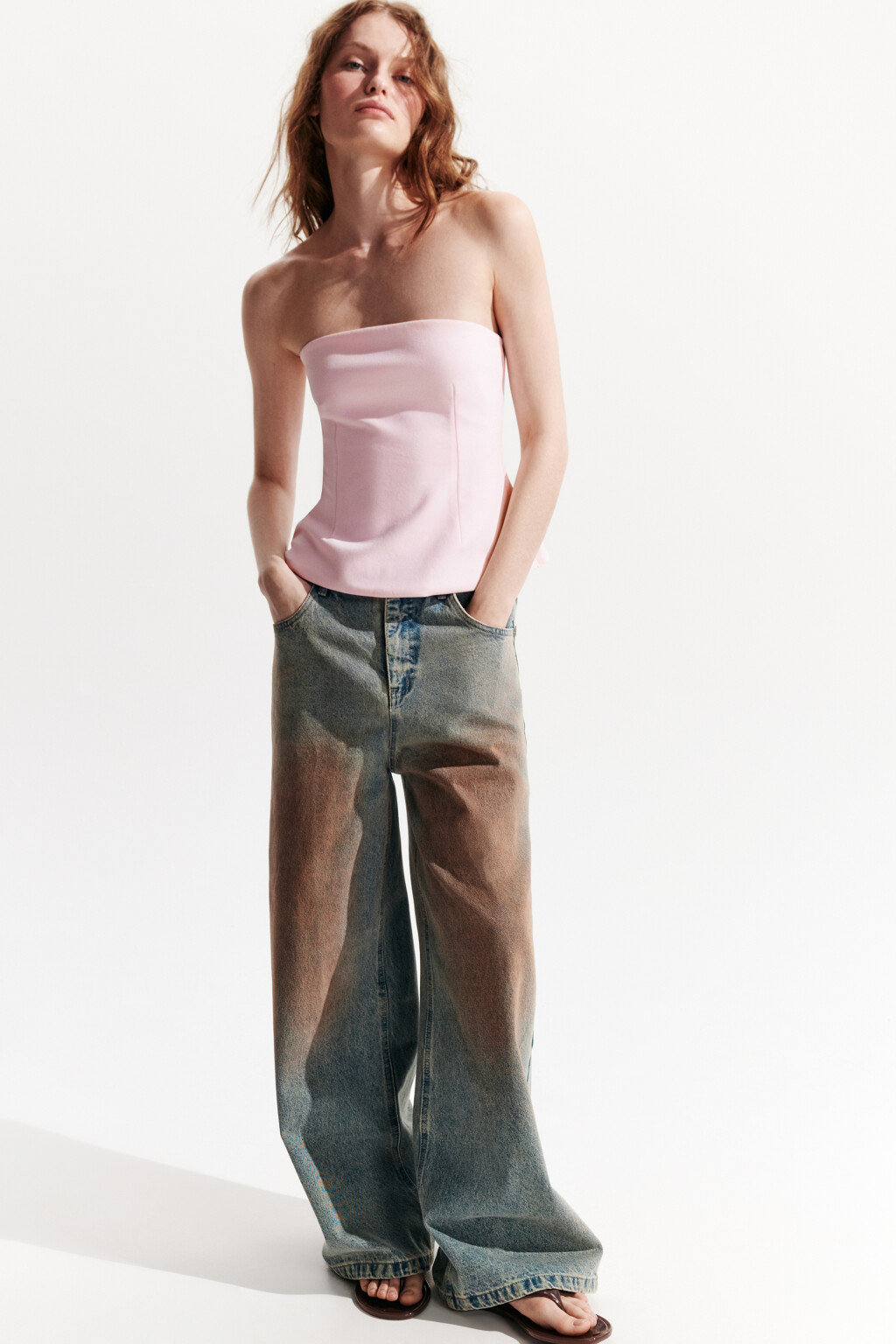 Топ-бандо облегающий с баской - цвет розовый - 2