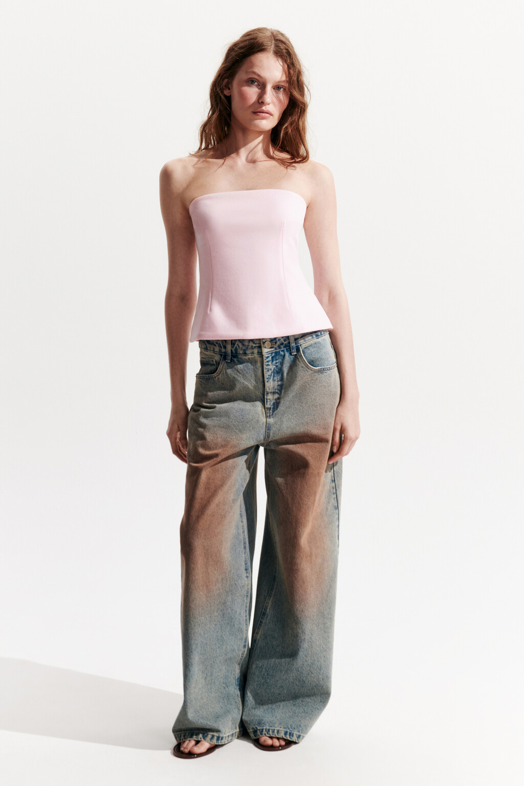 Топ-бандо облегающий с баской - цвет розовый - 5