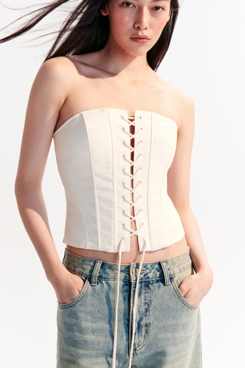 Топ-корсет со шнуровкой - цвет молочный - 1
