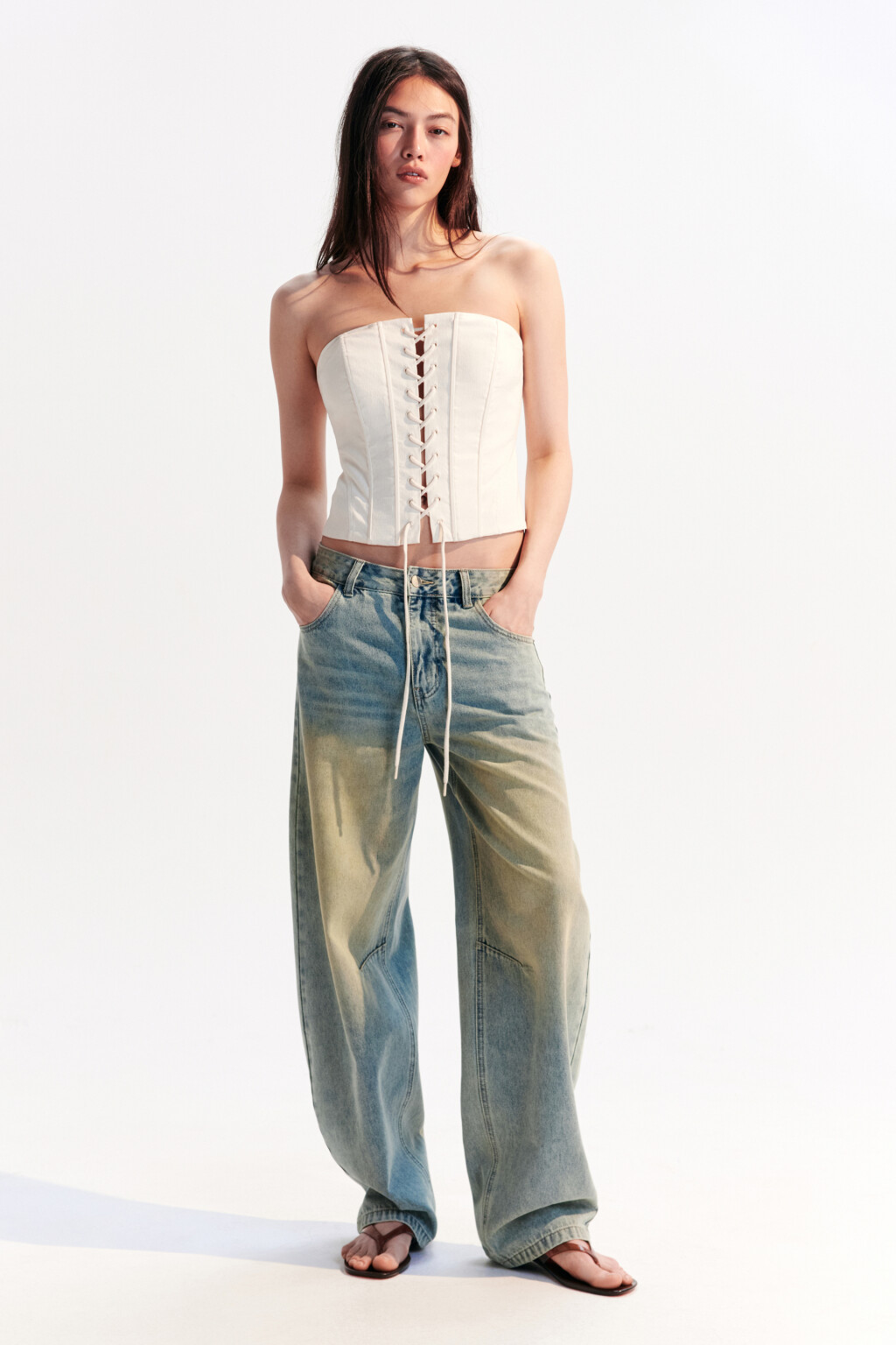 Топ-корсет со шнуровкой - цвет молочный - 4