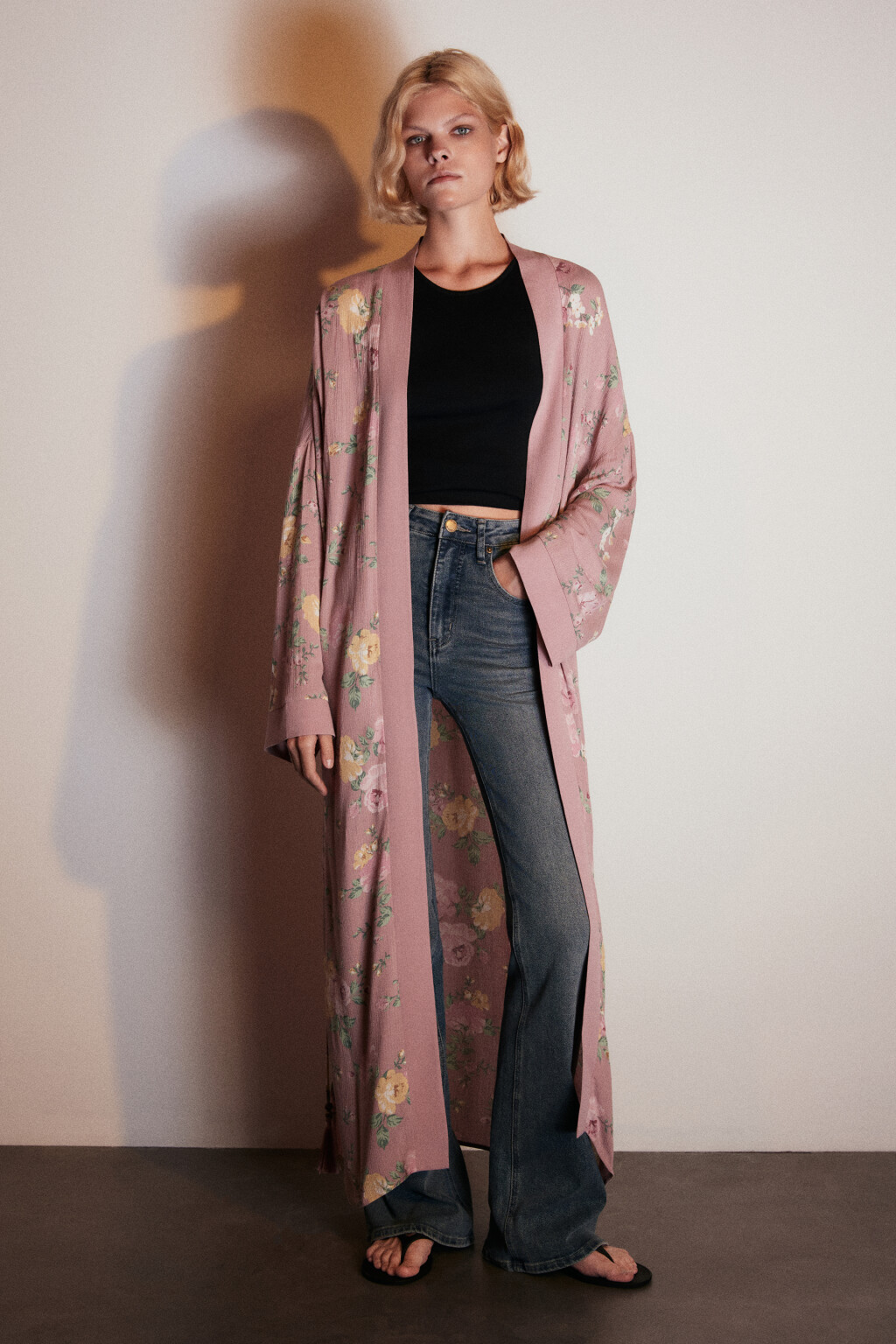 Кардиган-кимоно с поясом и принтом - цвет мультиколор - 5