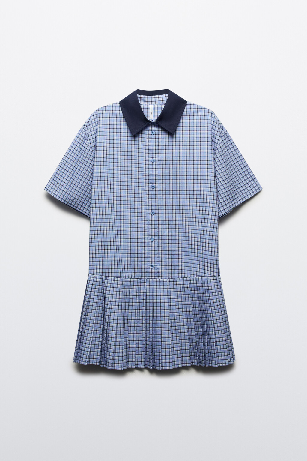 Платье-рубашка мини в клетку - цвет голубой - 8