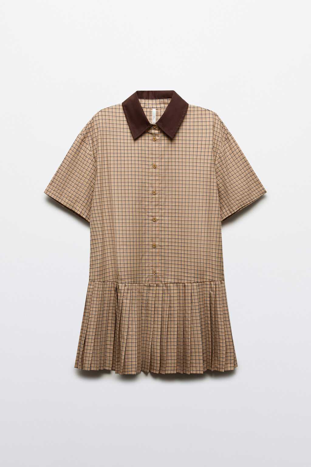 Платье-рубашка мини в клетку - цвет бежевый - 8
