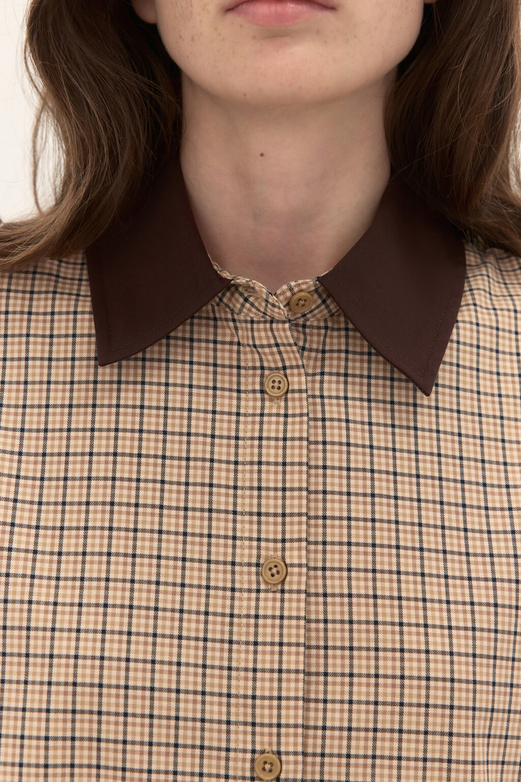 Платье-рубашка мини в клетку - цвет бежевый - 4