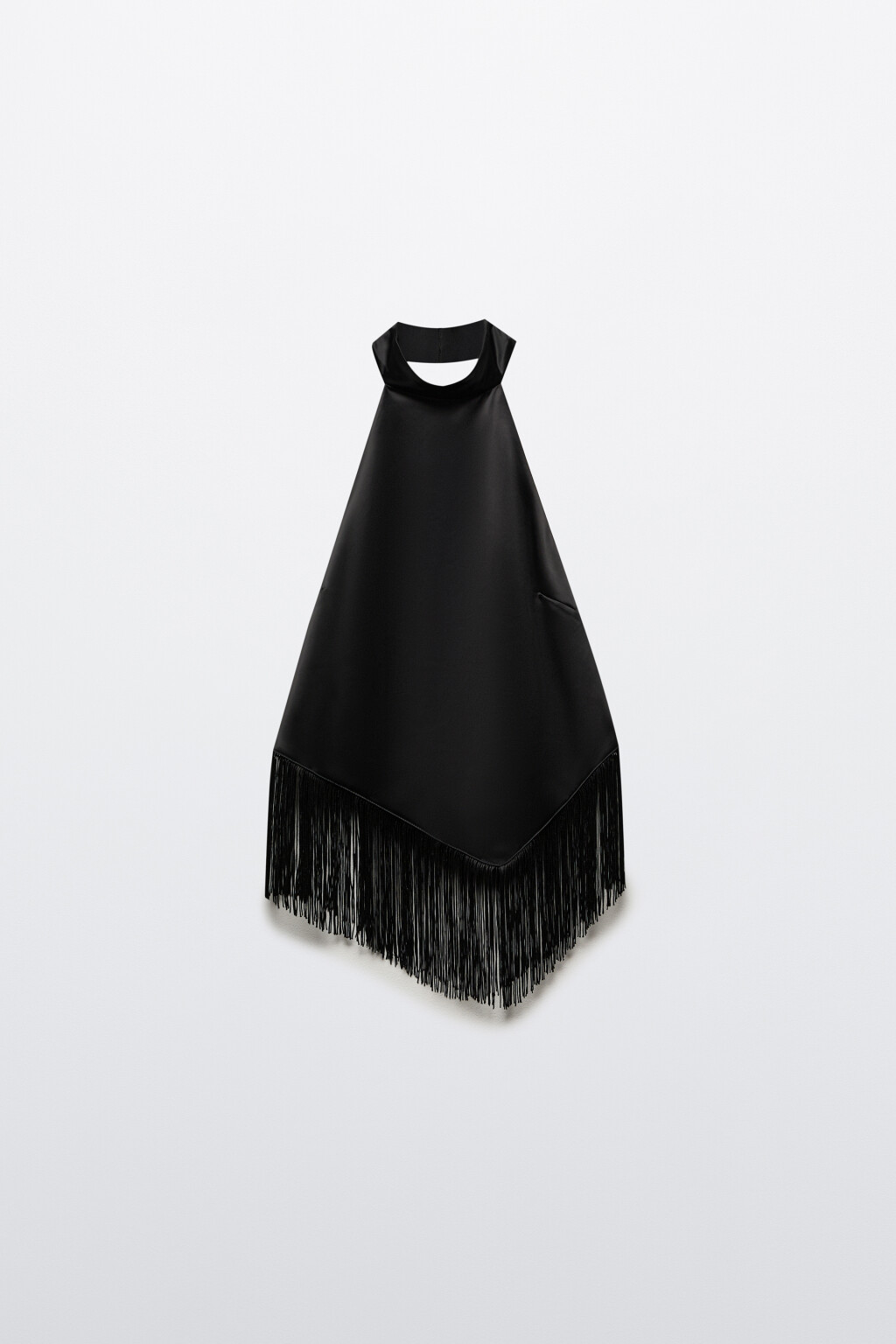 Топ атласный с бахромой - цвет черный - 8