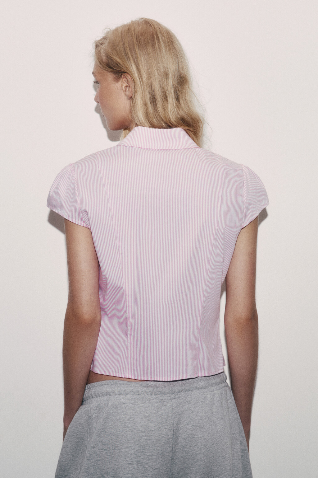 Рубашка приталенная хлопковая с рукавами-крылышками - цвет розовый - 3