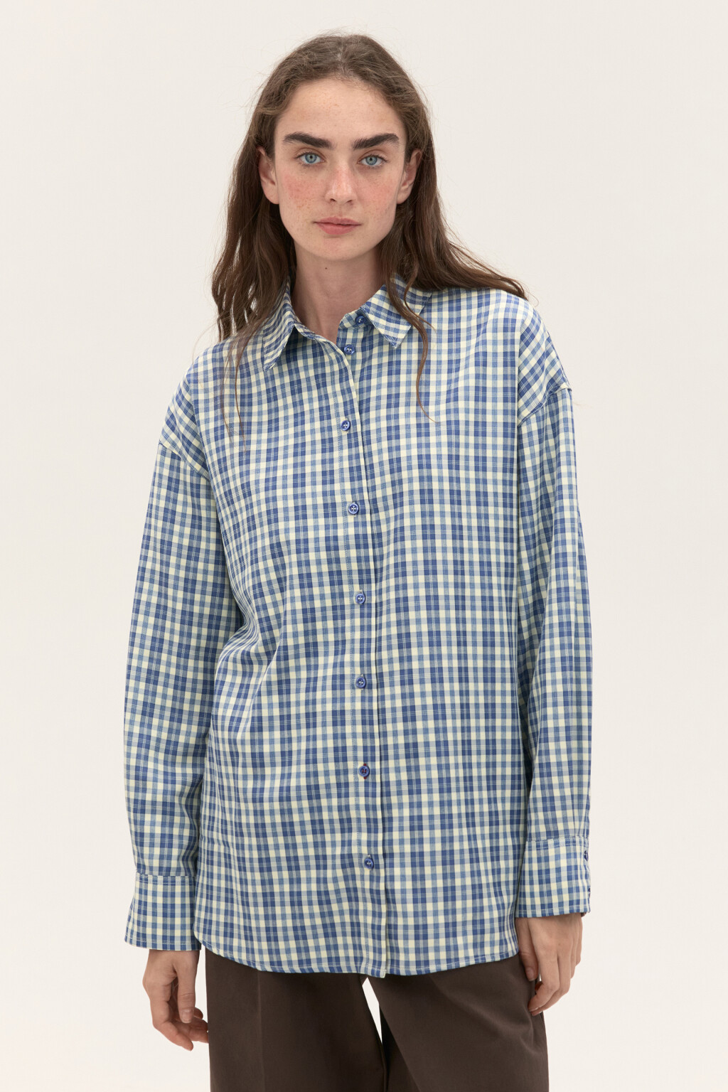 Рубашка в клетку с длинным рукавом - цвет голубой - 3