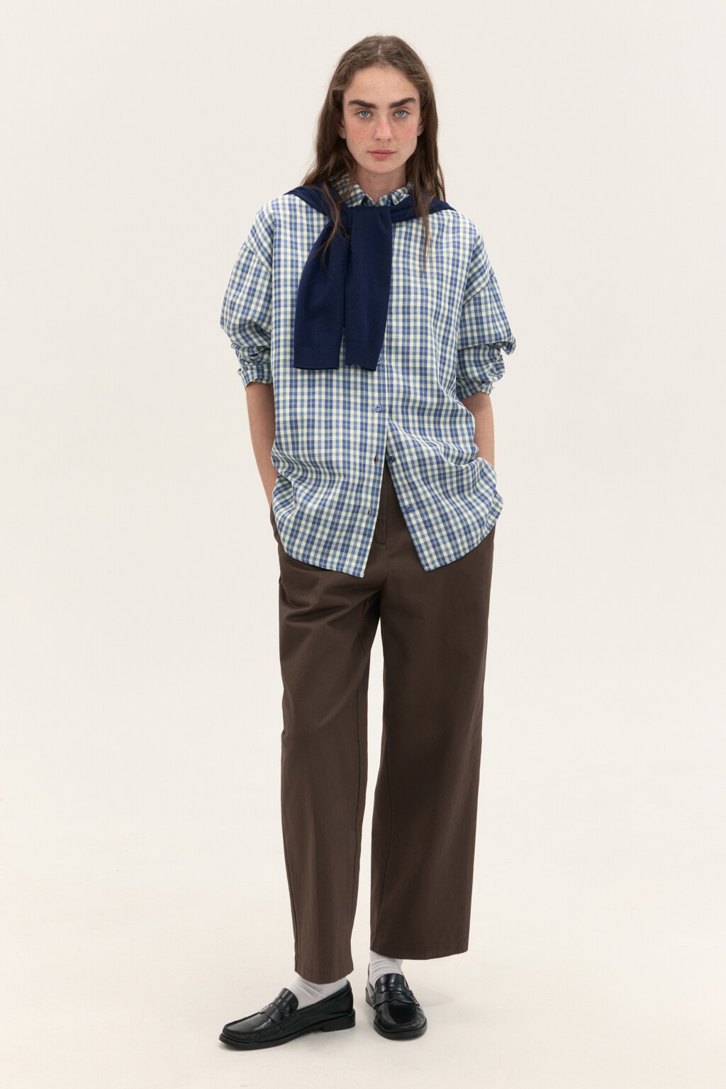 Рубашка в клетку с длинным рукавом - цвет голубой - 5