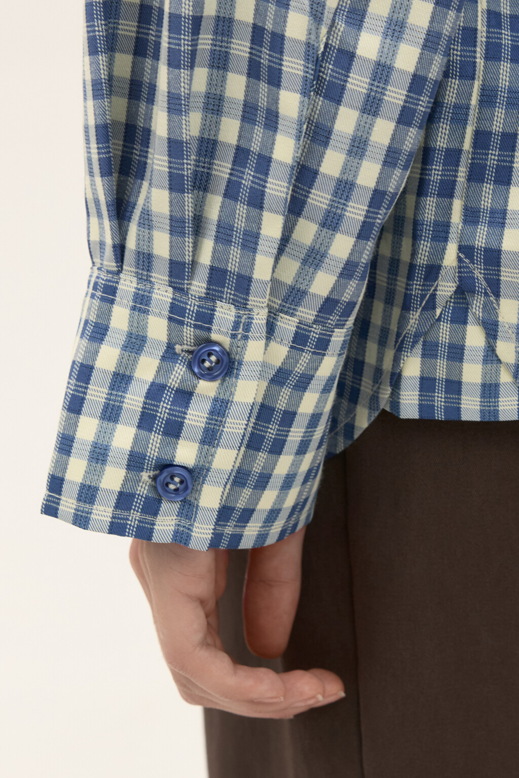 Рубашка в клетку с длинным рукавом - цвет голубой - 7