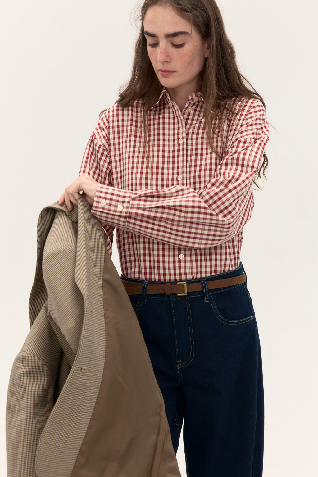 Рубашка в клетку с длинным рукавом - цвет красный - 1
