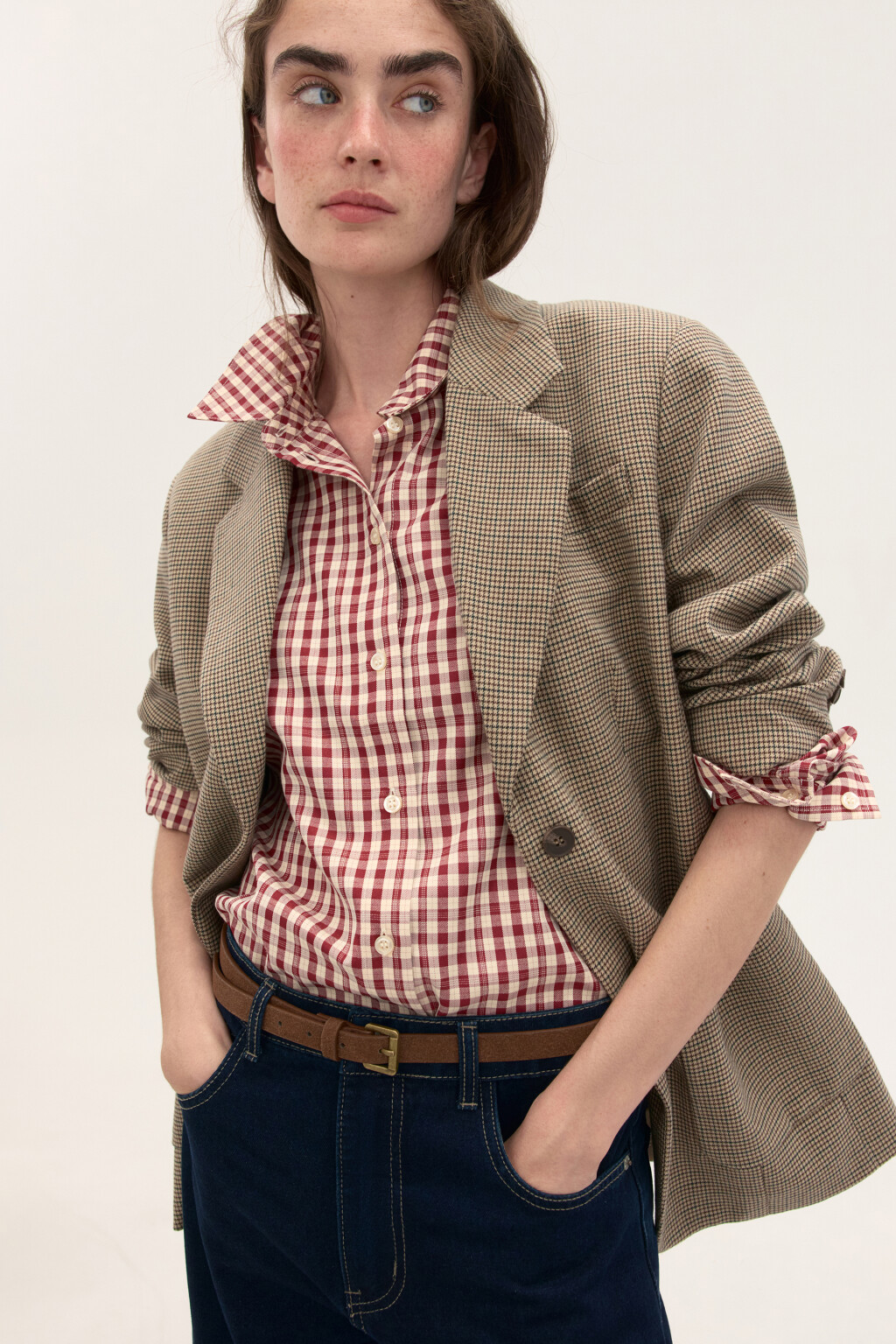 Рубашка в клетку с длинным рукавом - цвет красный - 3